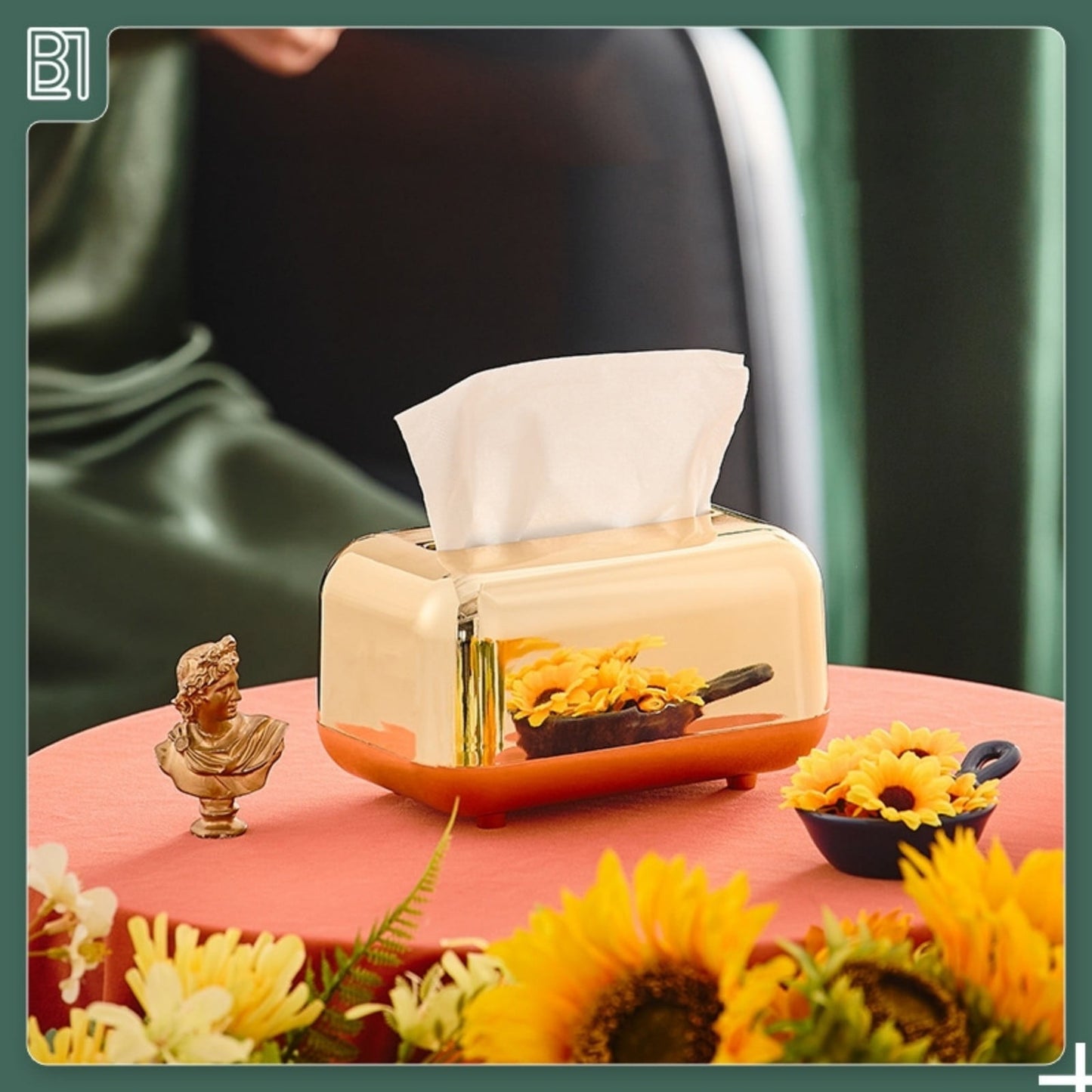 Xuniizn Tissue Box Cover Square 6x4x5" - Acrylic Tissue Box Holder, Elegant Tissue Holder & Napkin Dispenser for Home - Modern Kleenex Box Covers for Office, Restaurant, Gold Gold(6.3x3.94x4.72")
