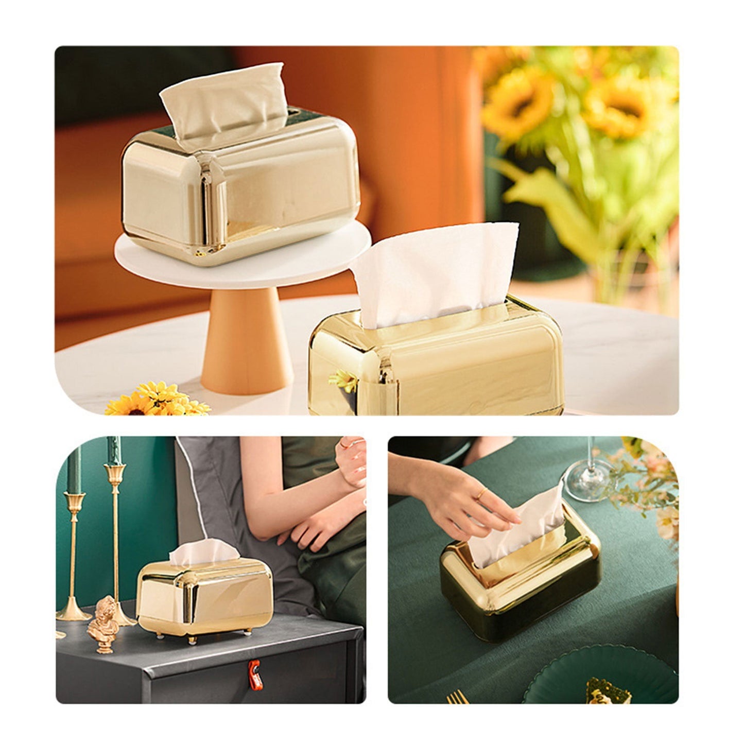Xuniizn Tissue Box Cover Square 6x4x5" - Acrylic Tissue Box Holder, Elegant Tissue Holder & Napkin Dispenser for Home - Modern Kleenex Box Covers for Office, Restaurant, Gold Gold(6.3x3.94x4.72")