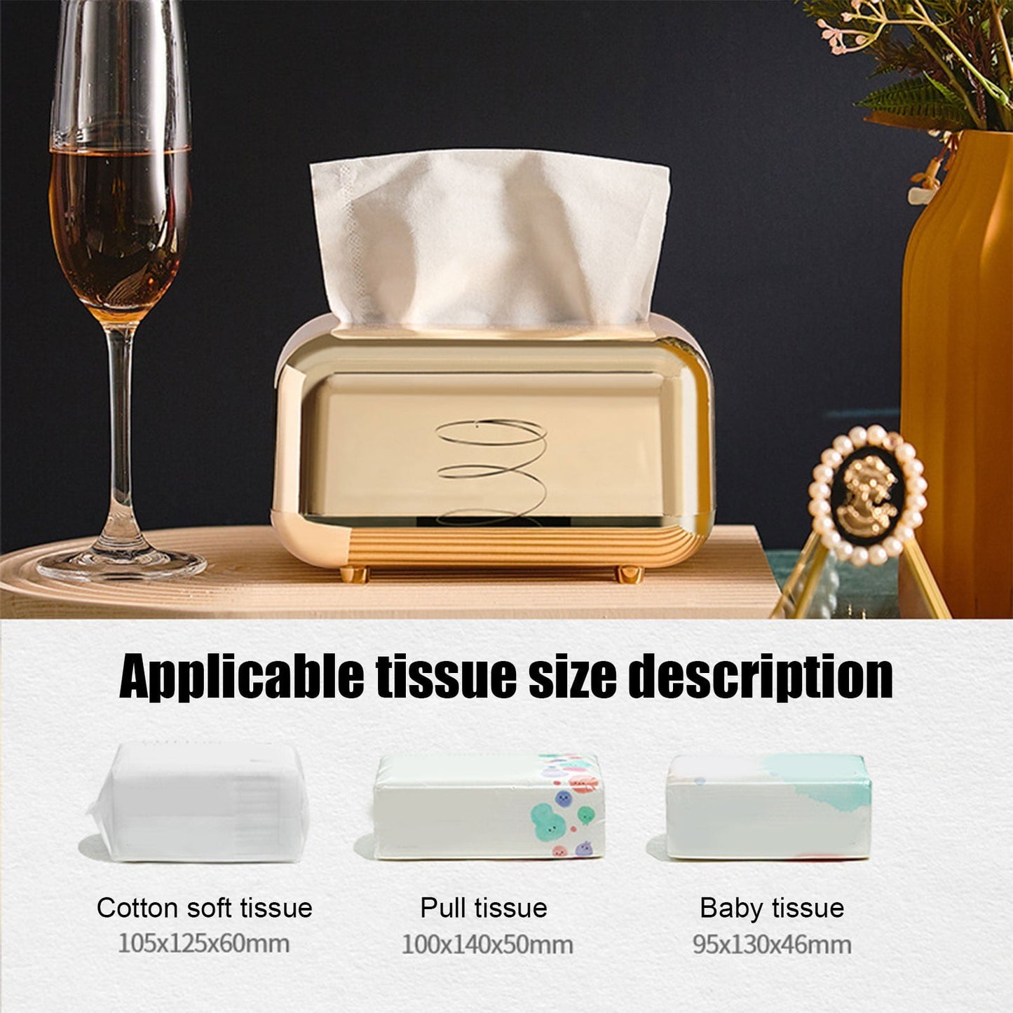 Xuniizn Tissue Box Cover Square 6x4x5" - Acrylic Tissue Box Holder, Elegant Tissue Holder & Napkin Dispenser for Home - Modern Kleenex Box Covers for Office, Restaurant, Gold Gold(6.3x3.94x4.72")