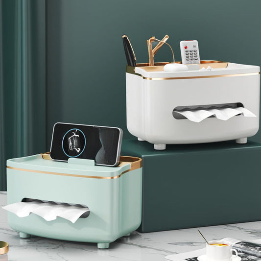 Xuniizn Tissue Box Cover Square 6x4x5" - Acrylic Tissue Box Holder, Elegant Tissue Holder & Napkin Dispenser for Home - Modern Kleenex Box Covers for Office, Restaurant, Gold Green(8.46x6.1x4.92")