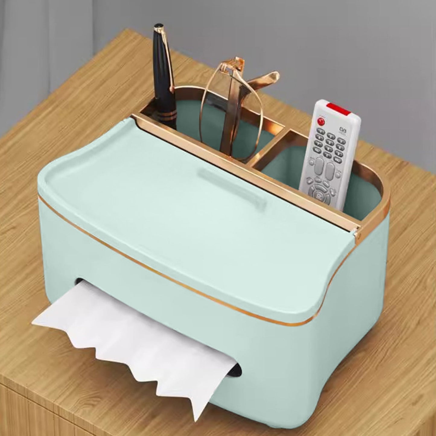 Xuniizn Tissue Box Cover Square 6x4x5" - Acrylic Tissue Box Holder, Elegant Tissue Holder & Napkin Dispenser for Home - Modern Kleenex Box Covers for Office, Restaurant, Gold Green(8.46x6.1x4.92")