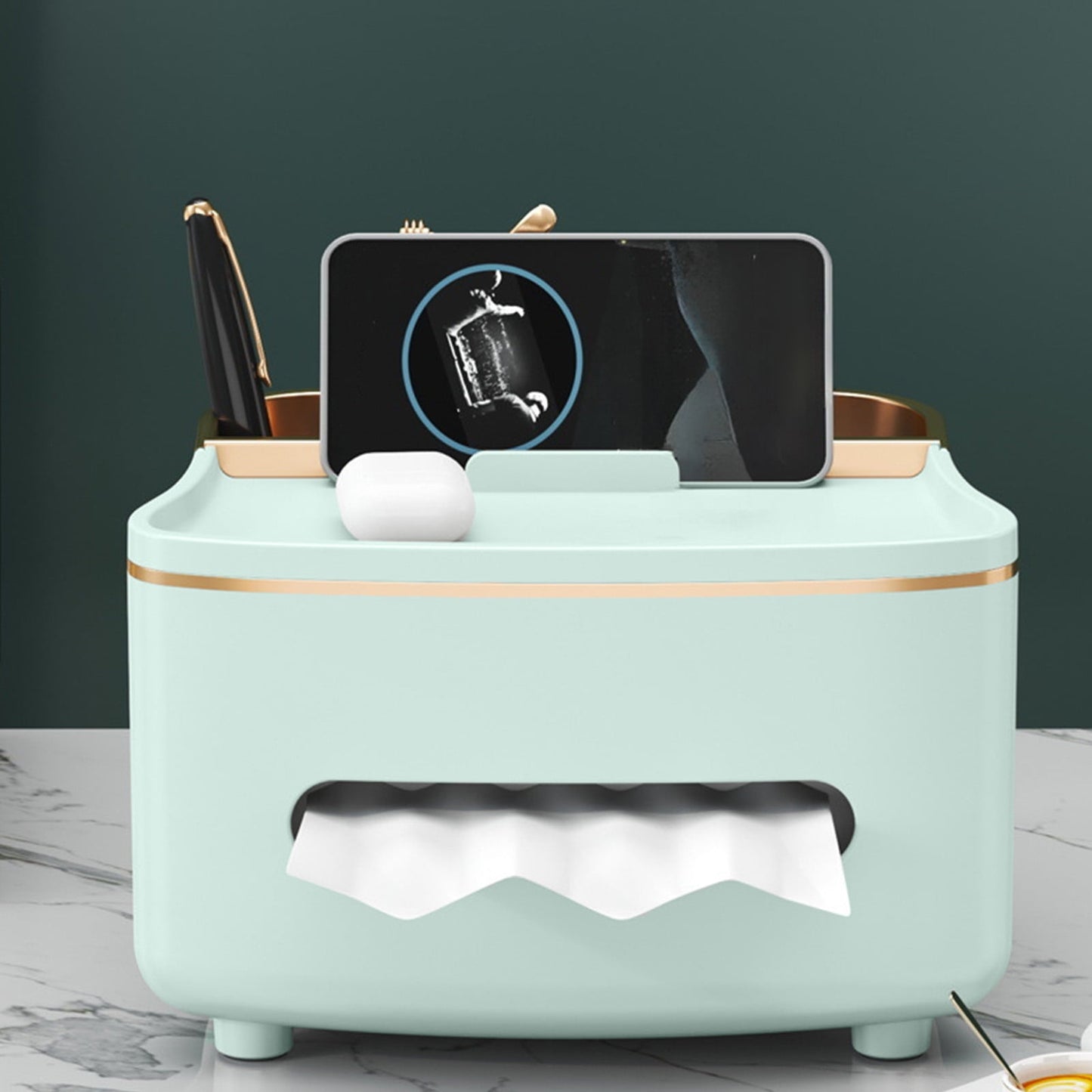 Xuniizn Tissue Box Cover Square 6x4x5" - Acrylic Tissue Box Holder, Elegant Tissue Holder & Napkin Dispenser for Home - Modern Kleenex Box Covers for Office, Restaurant, Gold Green(8.46x6.1x4.92")