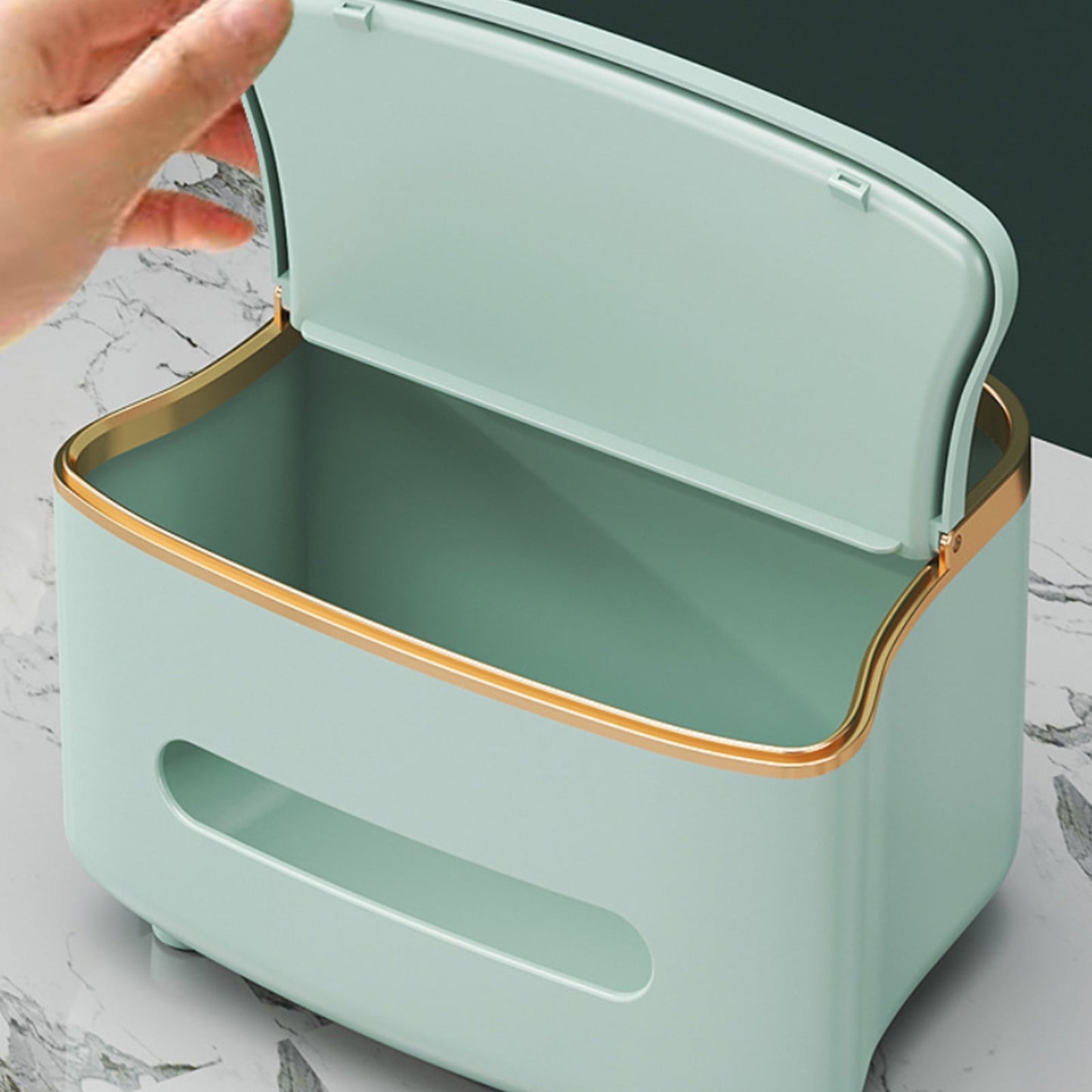 Xuniizn Tissue Box Cover Square 6x4x5" - Acrylic Tissue Box Holder, Elegant Tissue Holder & Napkin Dispenser for Home - Modern Kleenex Box Covers for Office, Restaurant, Gold Green(8.46x6.1x4.92")