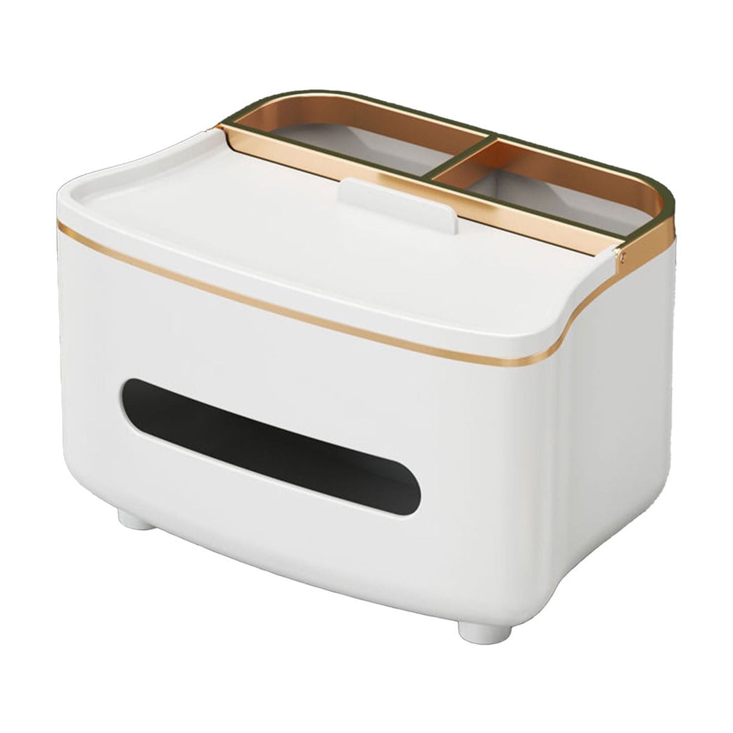 Xuniizn Tissue Box Cover Square 6x4x5" - Acrylic Tissue Box Holder, Elegant Tissue Holder & Napkin Dispenser for Home - Modern Kleenex Box Covers for Office, Restaurant, Gold White(8.46x6.1x4.92")