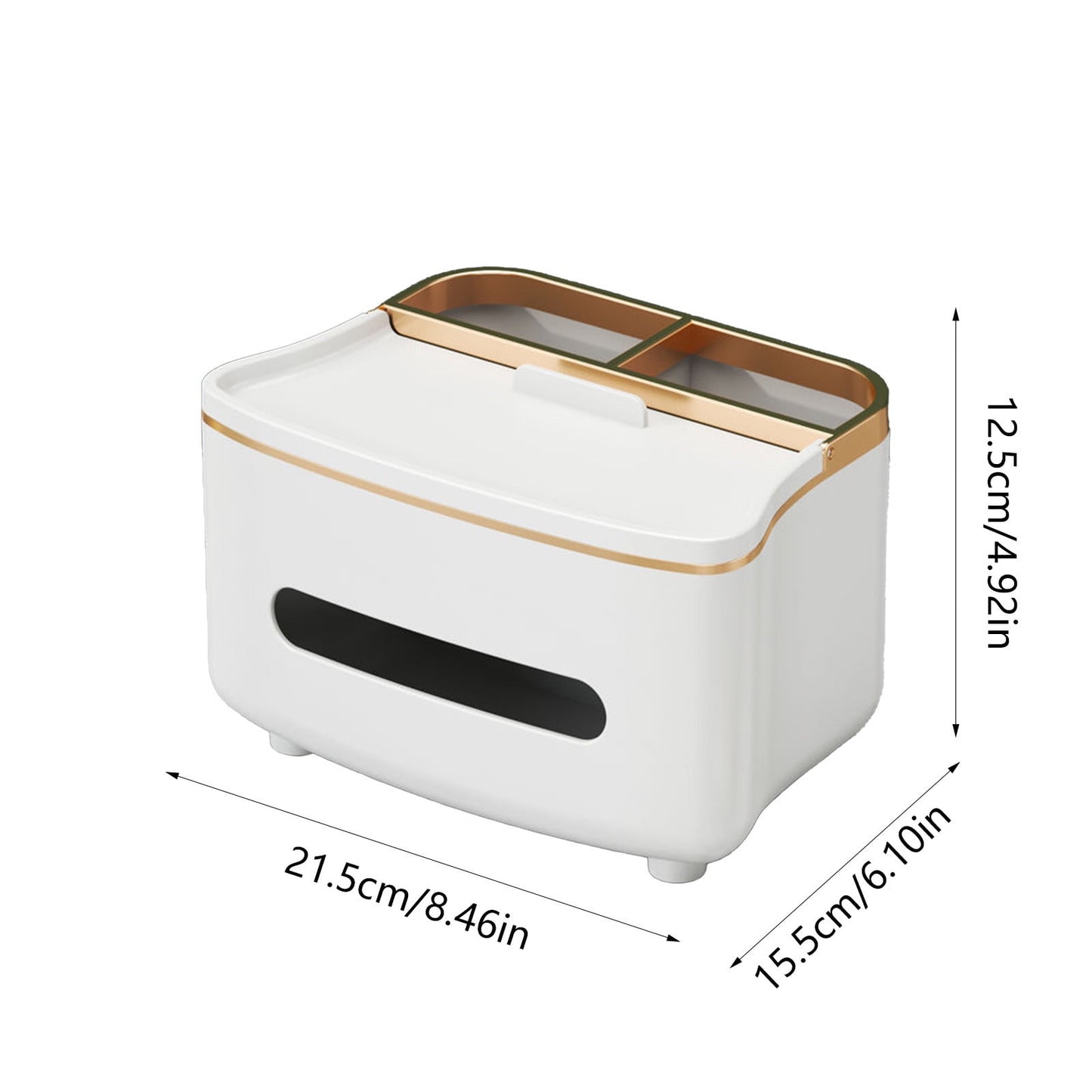 Xuniizn Tissue Box Cover Square 6x4x5" - Acrylic Tissue Box Holder, Elegant Tissue Holder & Napkin Dispenser for Home - Modern Kleenex Box Covers for Office, Restaurant, Gold White(8.46x6.1x4.92")