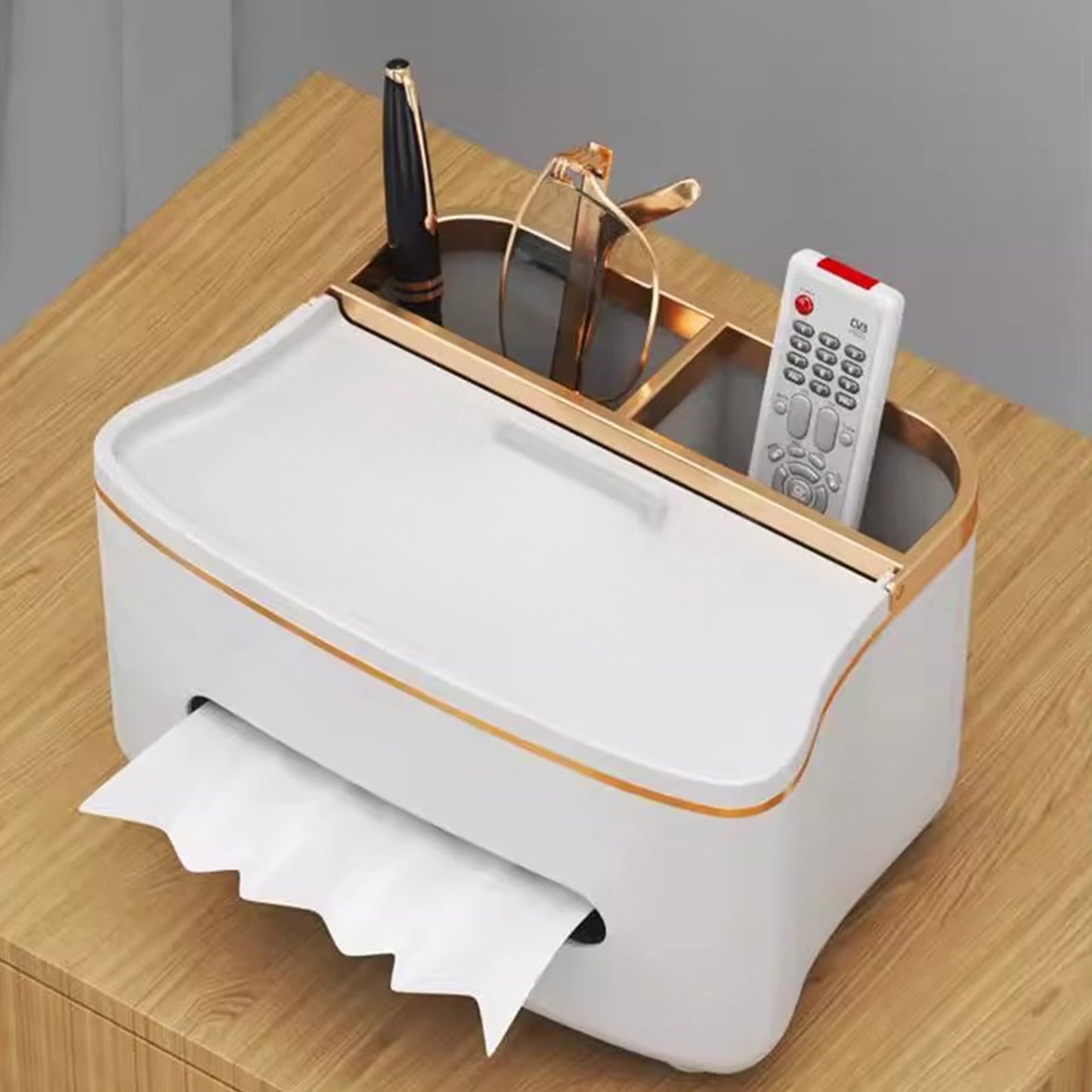 Xuniizn Tissue Box Cover Square 6x4x5" - Acrylic Tissue Box Holder, Elegant Tissue Holder & Napkin Dispenser for Home - Modern Kleenex Box Covers for Office, Restaurant, Gold White(8.46x6.1x4.92")