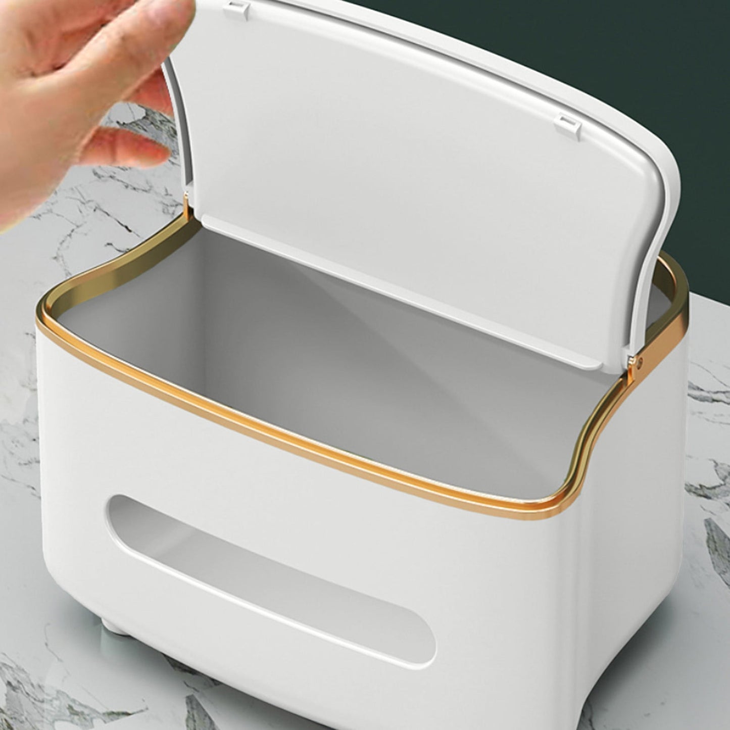 Xuniizn Tissue Box Cover Square 6x4x5" - Acrylic Tissue Box Holder, Elegant Tissue Holder & Napkin Dispenser for Home - Modern Kleenex Box Covers for Office, Restaurant, Gold White(8.46x6.1x4.92")