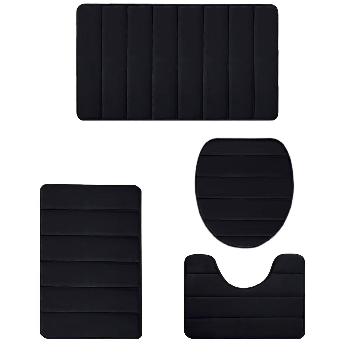 Xuniizn Bathroom Rugs Sets 4 Piece, Bath Mat Set and Oval Toilet Base with Rubber Backing, Plush Absorbent Shaggy Chenille Washable Mats, Includes 16x24", 16x20", 15x17" and 15x19" Rugs, Blue Black