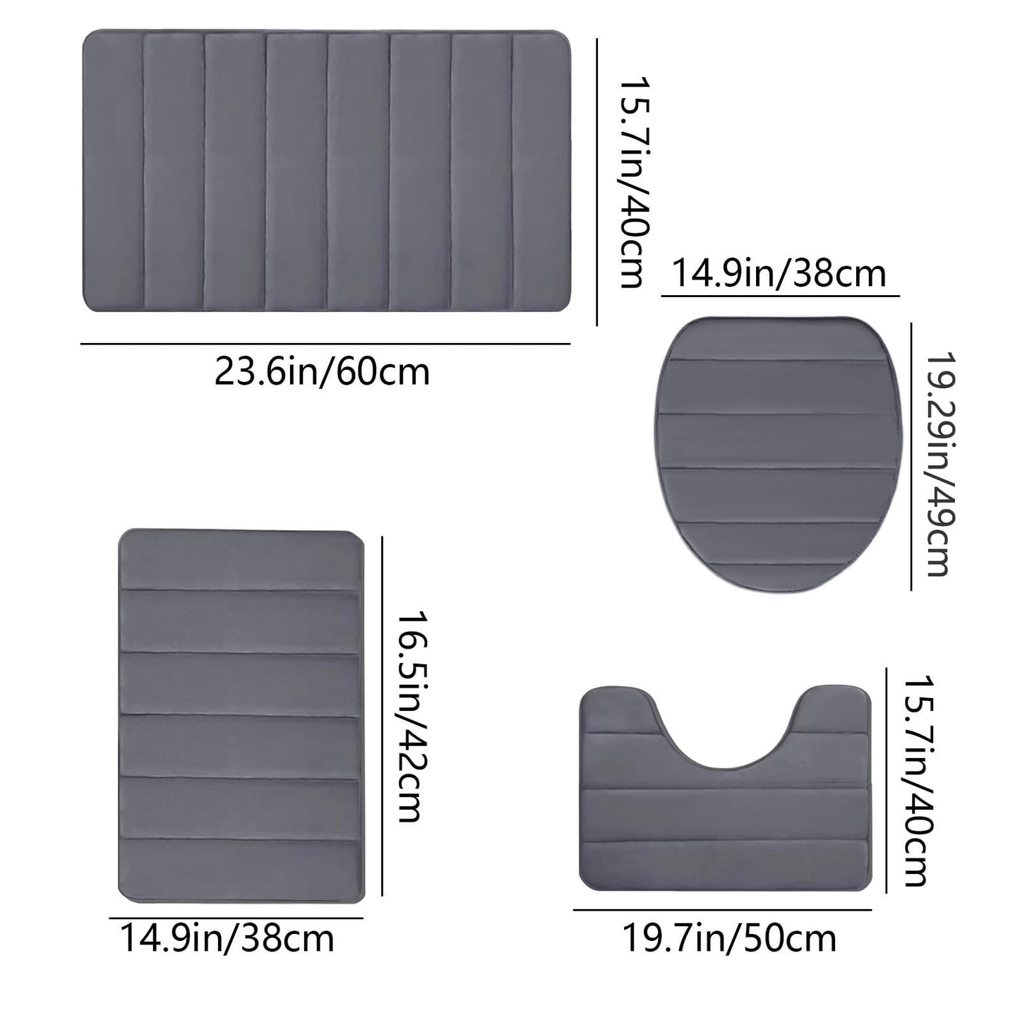 Xuniizn Bathroom Rugs Sets 4 Piece, Bath Mat Set and Oval Toilet Base with Rubber Backing, Plush Absorbent Shaggy Chenille Washable Mats, Includes 16x24", 16x20", 15x17" and 15x19" Rugs, Blue Dark Gray