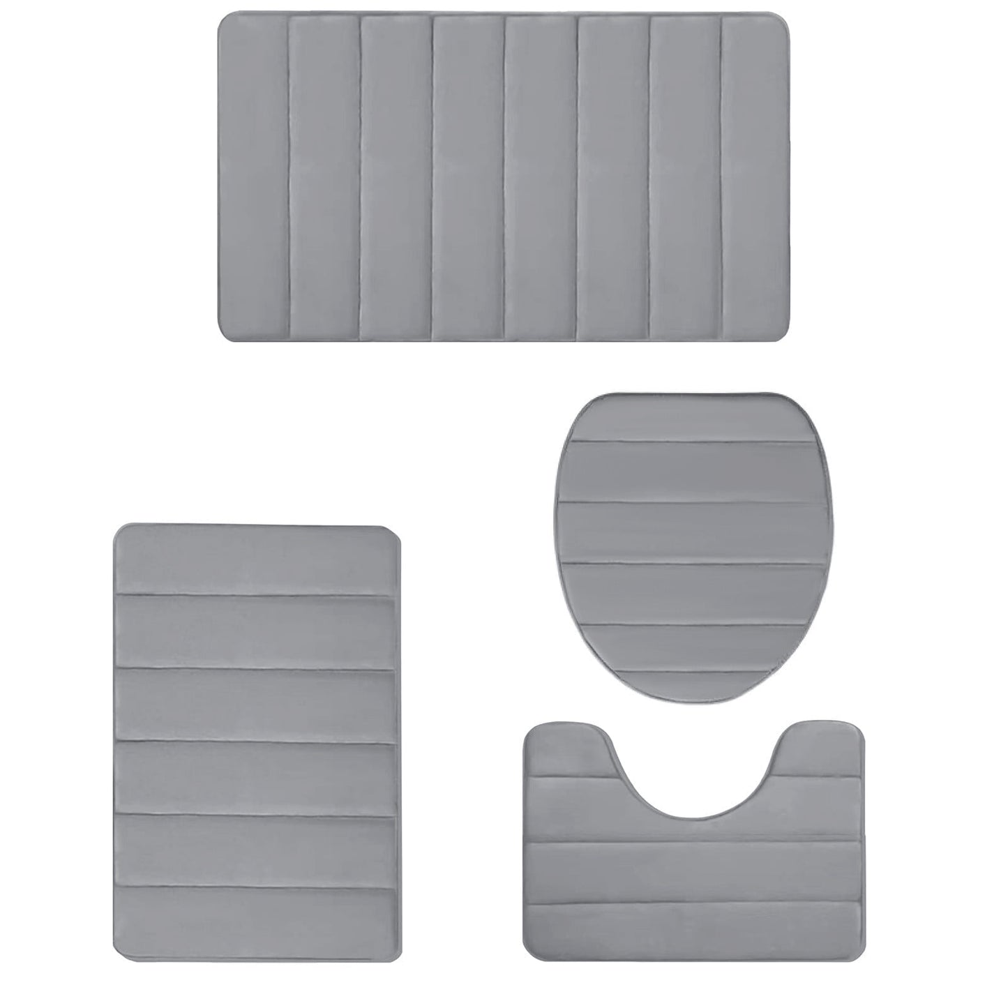 Xuniizn Bathroom Rugs Sets 4 Piece, Bath Mat Set and Oval Toilet Base with Rubber Backing, Plush Absorbent Shaggy Chenille Washable Mats, Includes 16x24", 16x20", 15x17" and 15x19" Rugs, Blue Gray