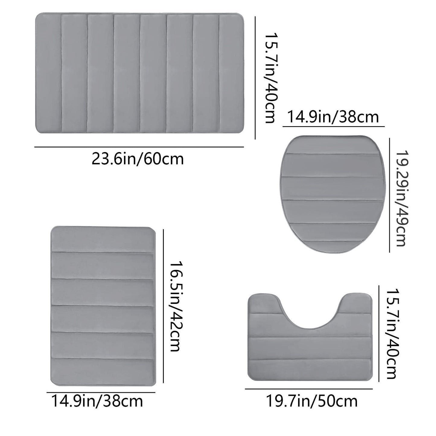 Xuniizn Bathroom Rugs Sets 4 Piece, Bath Mat Set and Oval Toilet Base with Rubber Backing, Plush Absorbent Shaggy Chenille Washable Mats, Includes 16x24", 16x20", 15x17" and 15x19" Rugs, Blue Gray