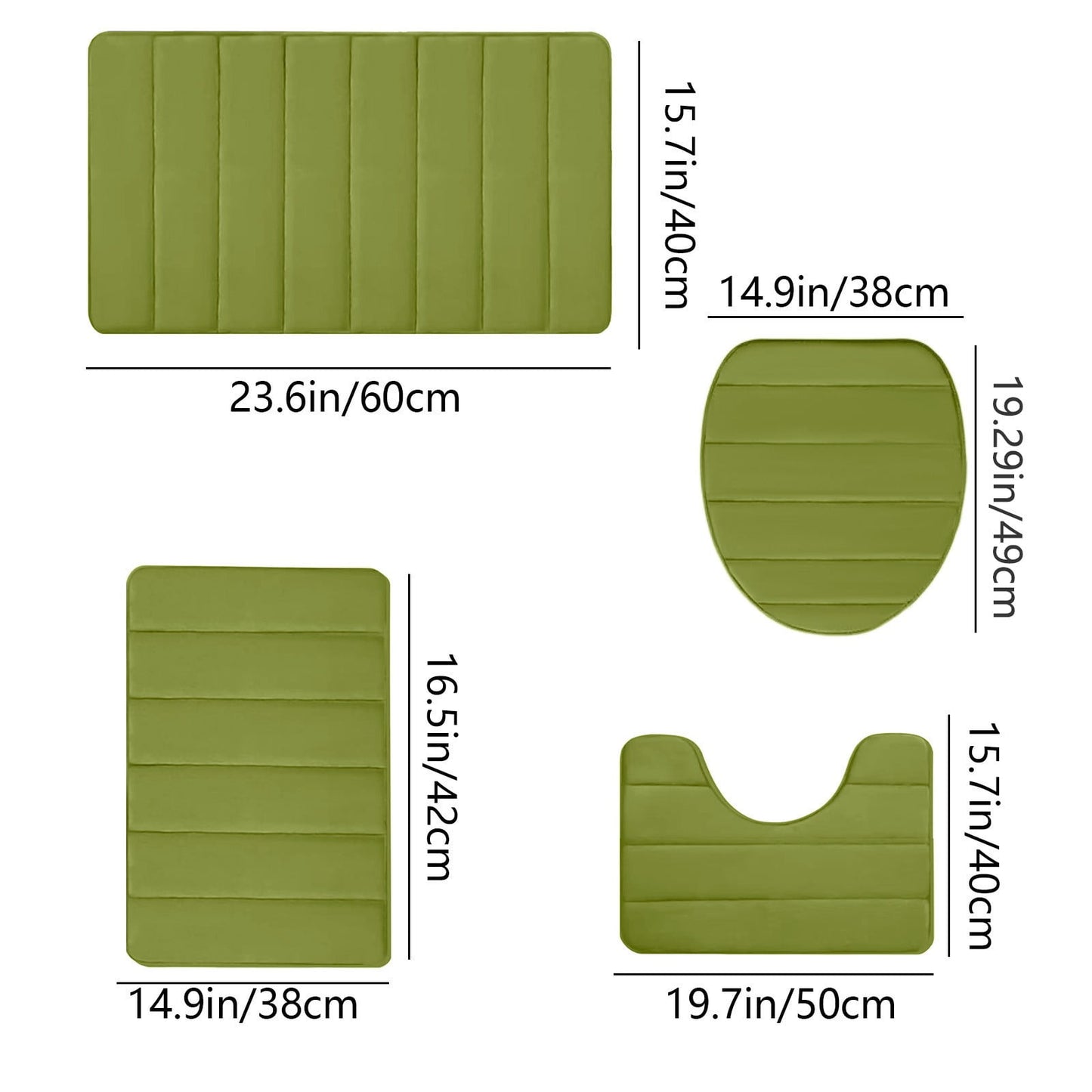 Xuniizn Bathroom Rugs Sets 4 Piece, Bath Mat Set and Oval Toilet Base with Rubber Backing, Plush Absorbent Shaggy Chenille Washable Mats, Includes 16x24", 16x20", 15x17" and 15x19" Rugs, Blue Green