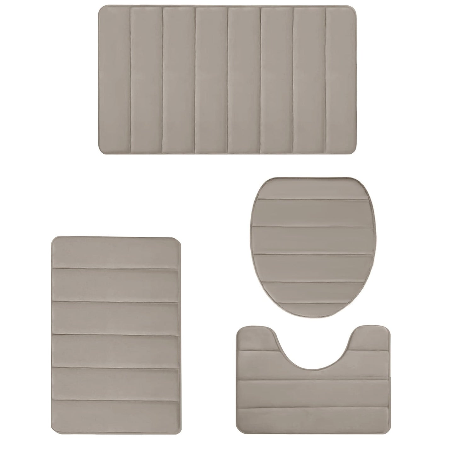 Xuniizn Bathroom Rugs Sets 4 Piece, Bath Mat Set and Oval Toilet Base with Rubber Backing, Plush Absorbent Shaggy Chenille Washable Mats, Includes 16x24", 16x20", 15x17" and 15x19" Rugs, Blue Khaki