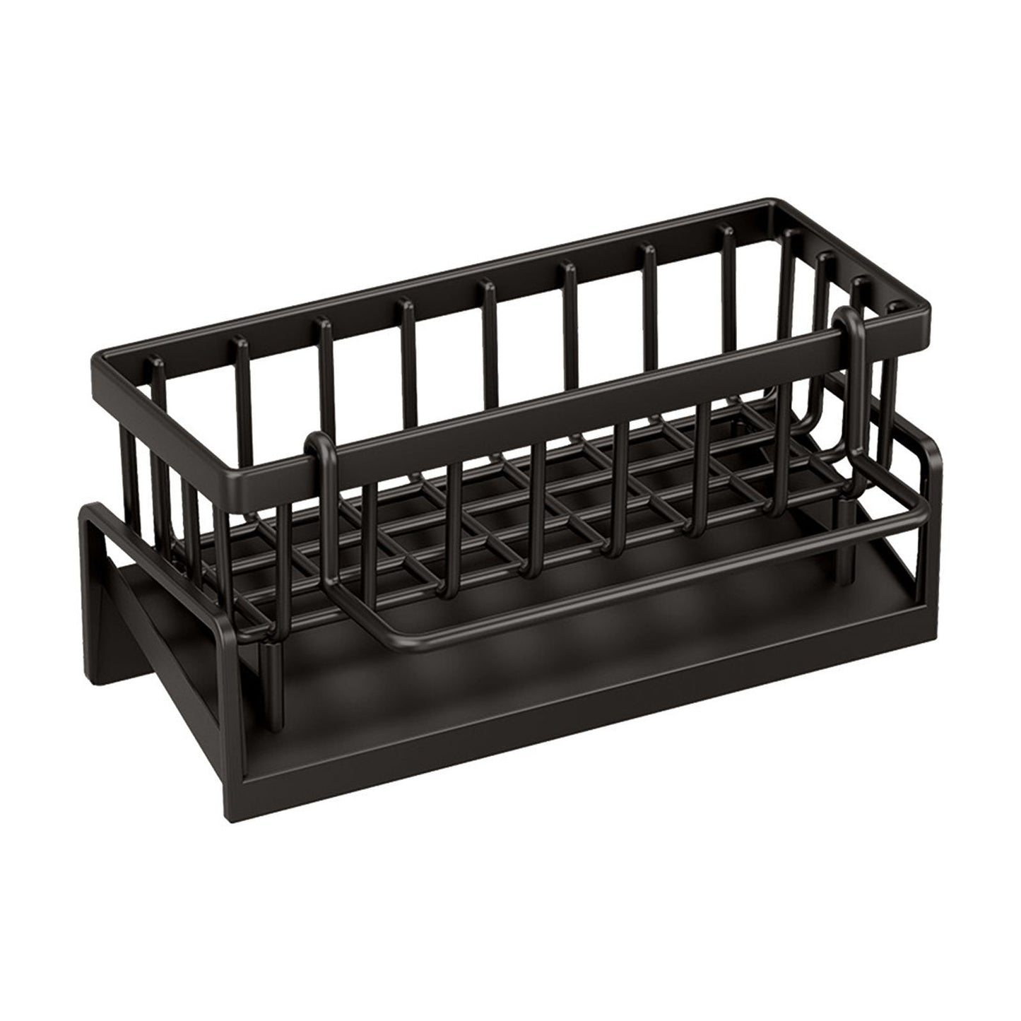 PALIFEUR Sponge Holder for Kitchen Sink, Kitchen Sink Organizer Rustproof 304 Stainless Steel Detachable Dishcloth Rack Sink Caddy, Kitchen Sponge Holder Bathroom Organizer Brush Holder Storage Black