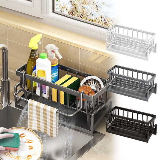 PALIFEUR Sponge Holder for Kitchen Sink, Kitchen Sink Organizer Rustproof 304 Stainless Steel Detachable Dishcloth Rack Sink Caddy, Kitchen Sponge Holder Bathroom Organizer Brush Holder Storage White