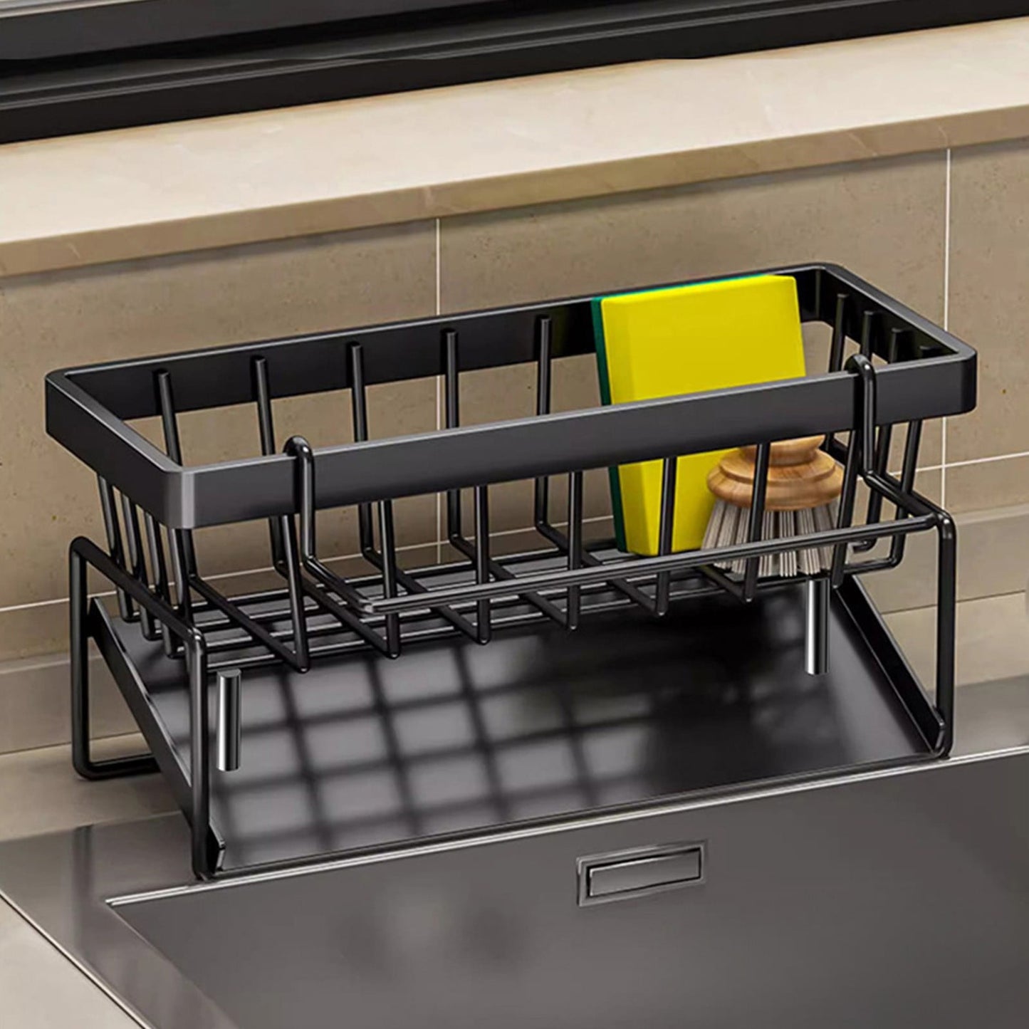 PALIFEUR Sponge Holder for Kitchen Sink, Kitchen Sink Organizer Rustproof 304 Stainless Steel Detachable Dishcloth Rack Sink Caddy, Kitchen Sponge Holder Bathroom Organizer Brush Holder Storage XA_#Black