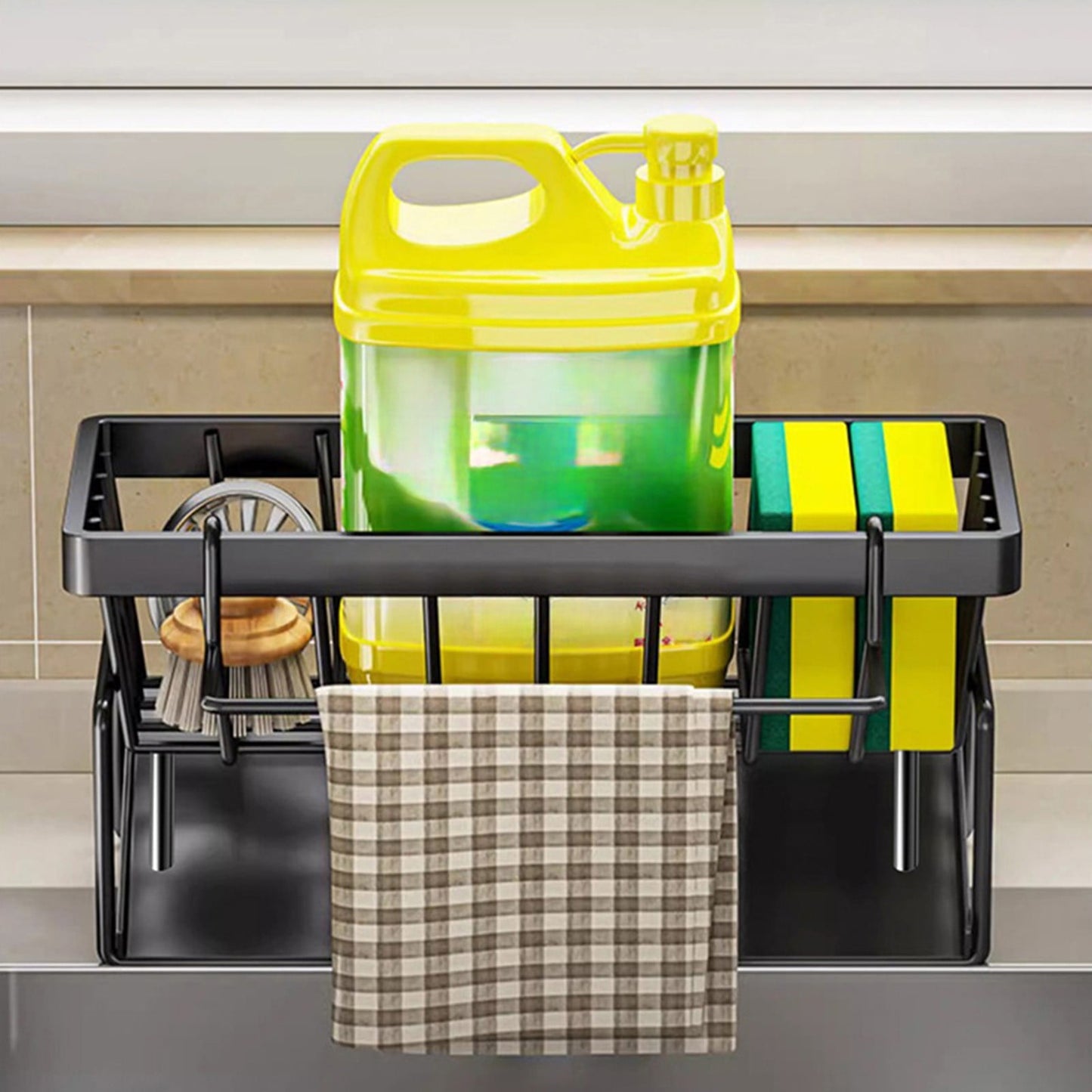 PALIFEUR Sponge Holder for Kitchen Sink, Kitchen Sink Organizer Rustproof 304 Stainless Steel Detachable Dishcloth Rack Sink Caddy, Kitchen Sponge Holder Bathroom Organizer Brush Holder Storage XA_#Black