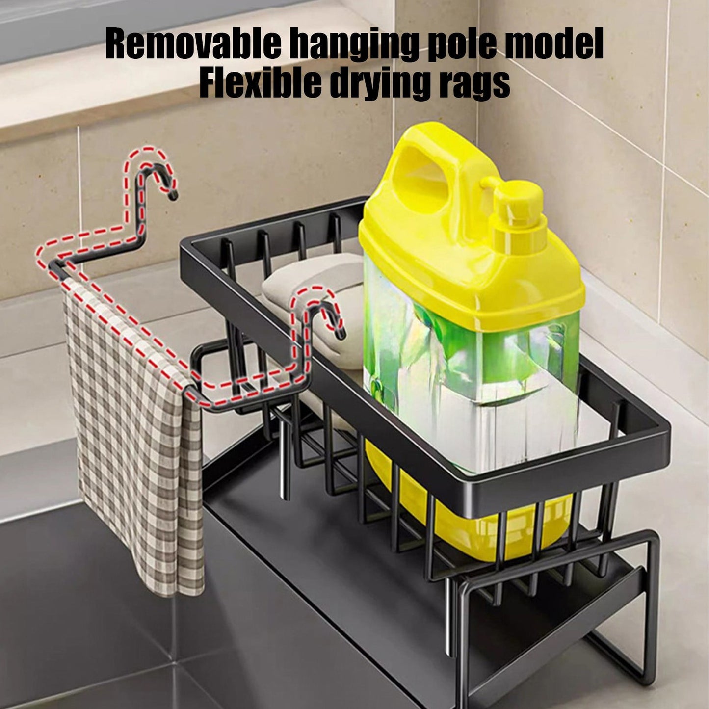 PALIFEUR Sponge Holder for Kitchen Sink, Kitchen Sink Organizer Rustproof 304 Stainless Steel Detachable Dishcloth Rack Sink Caddy, Kitchen Sponge Holder Bathroom Organizer Brush Holder Storage XA_#Black
