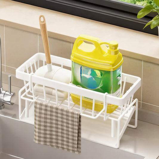 PALIFEUR Sponge Holder for Kitchen Sink, Kitchen Sink Organizer Rustproof 304 Stainless Steel Detachable Dishcloth Rack Sink Caddy, Kitchen Sponge Holder Bathroom Organizer Brush Holder Storage XA_#White