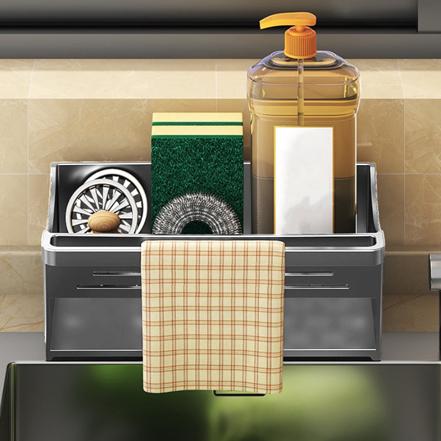 PALIFEUR Sponge Holder for Kitchen Sink, Kitchen Sink Organizer Rustproof 304 Stainless Steel Detachable Dishcloth Rack Sink Caddy, Kitchen Sponge Holder Bathroom Organizer Brush Holder Storage XD_#Gray