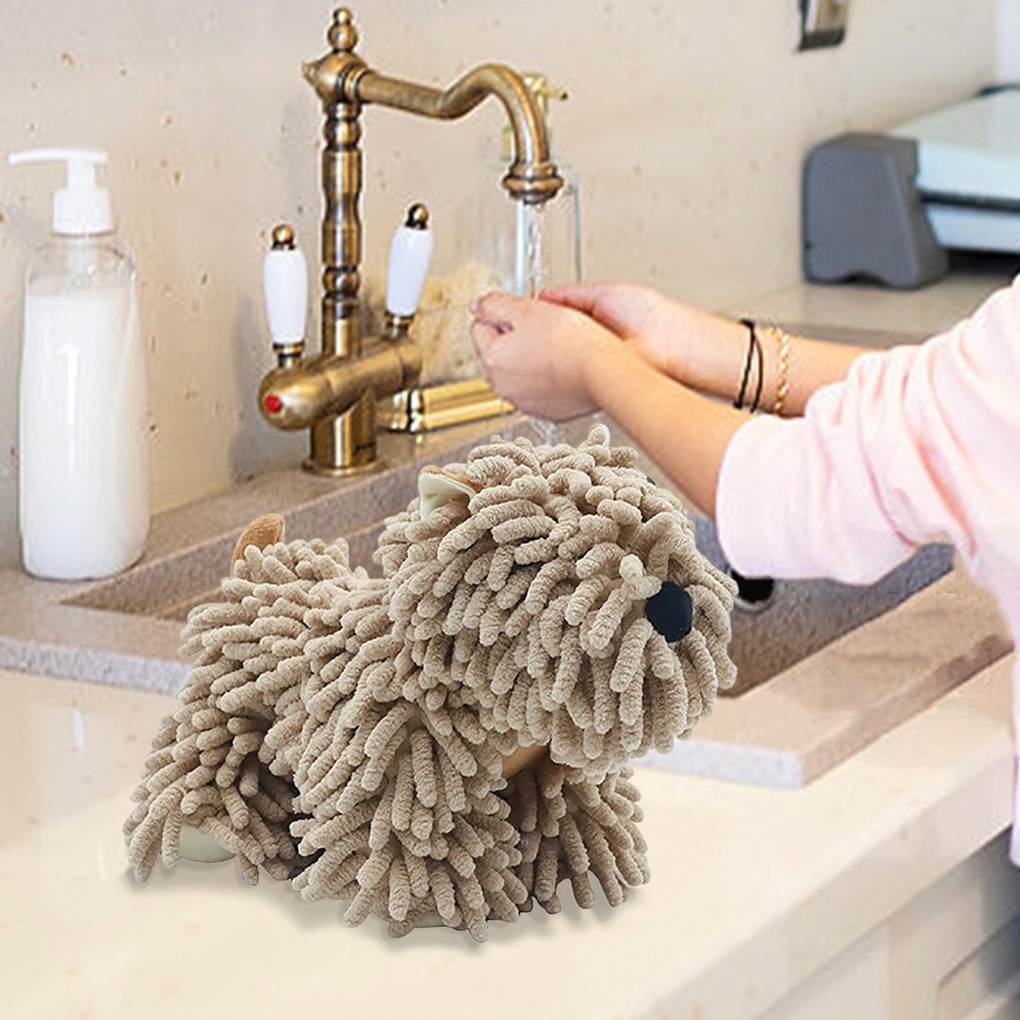 PALIFEUR Hangable Towels Cute Dog Hand Towels, Highly Absorbent Kitchen Towels Soft Thicker Hand Towels for Bathroom Funny Cartoon Gifts for Women Kitchen Bathroom Decor, Blue Coffee
