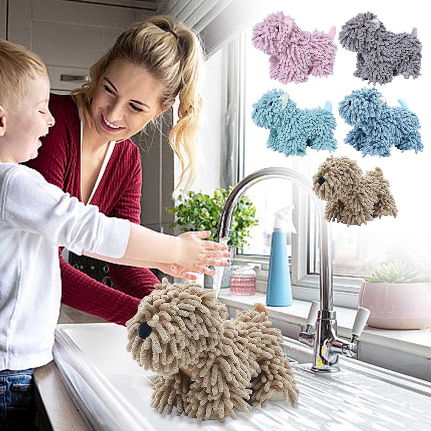 PALIFEUR Hangable Towels Cute Dog Hand Towels, Highly Absorbent Kitchen Towels Soft Thicker Hand Towels for Bathroom Funny Cartoon Gifts for Women Kitchen Bathroom Decor, Blue Green