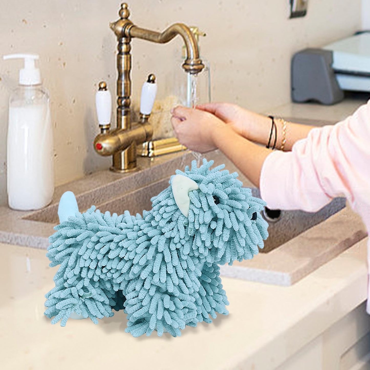 PALIFEUR Hangable Towels Cute Dog Hand Towels, Highly Absorbent Kitchen Towels Soft Thicker Hand Towels for Bathroom Funny Cartoon Gifts for Women Kitchen Bathroom Decor, Blue Green