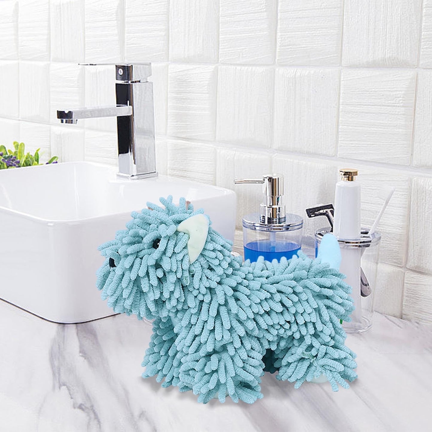 PALIFEUR Hangable Towels Cute Dog Hand Towels, Highly Absorbent Kitchen Towels Soft Thicker Hand Towels for Bathroom Funny Cartoon Gifts for Women Kitchen Bathroom Decor, Blue Green