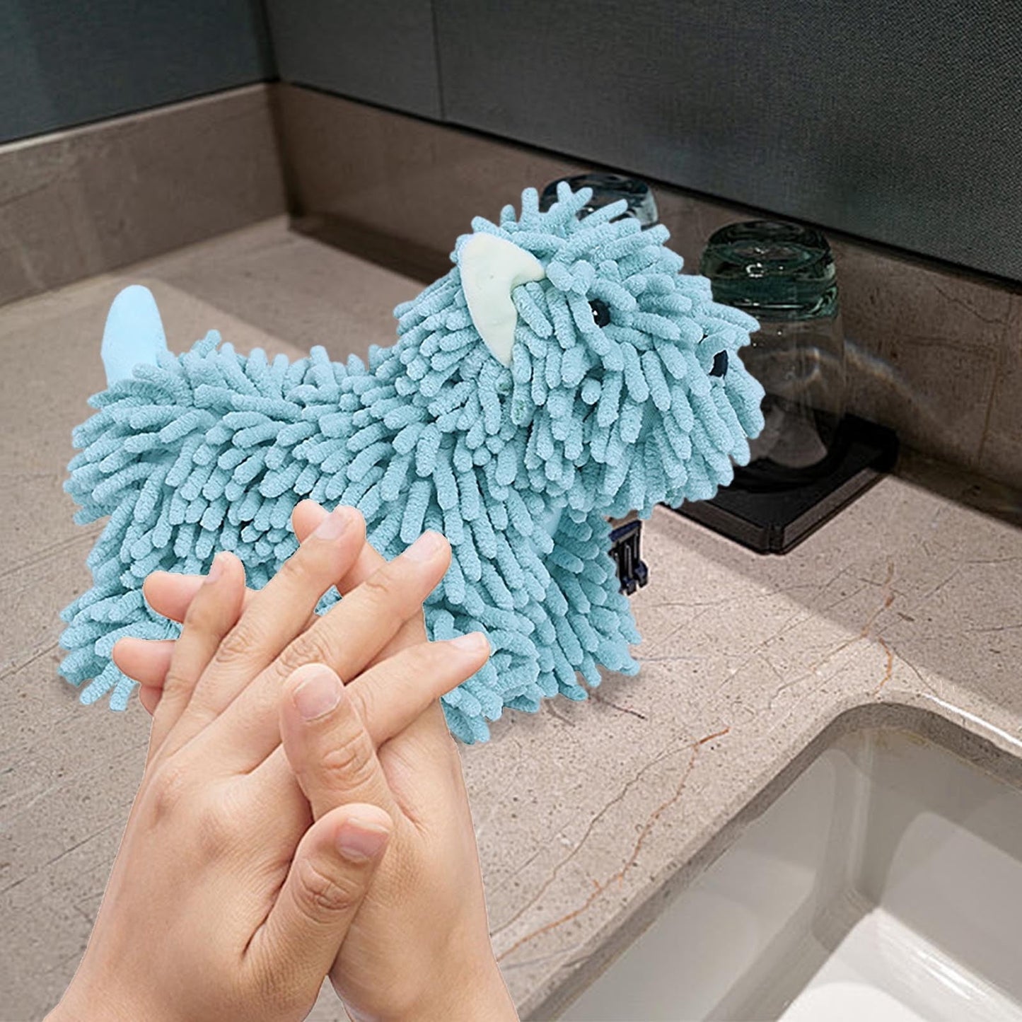 PALIFEUR Hangable Towels Cute Dog Hand Towels, Highly Absorbent Kitchen Towels Soft Thicker Hand Towels for Bathroom Funny Cartoon Gifts for Women Kitchen Bathroom Decor, Blue Green