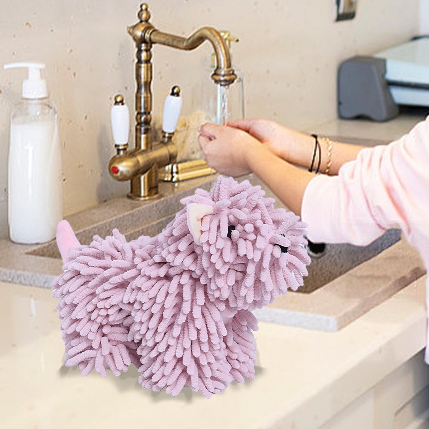 PALIFEUR Hangable Towels Cute Dog Hand Towels, Highly Absorbent Kitchen Towels Soft Thicker Hand Towels for Bathroom Funny Cartoon Gifts for Women Kitchen Bathroom Decor, Blue Pink