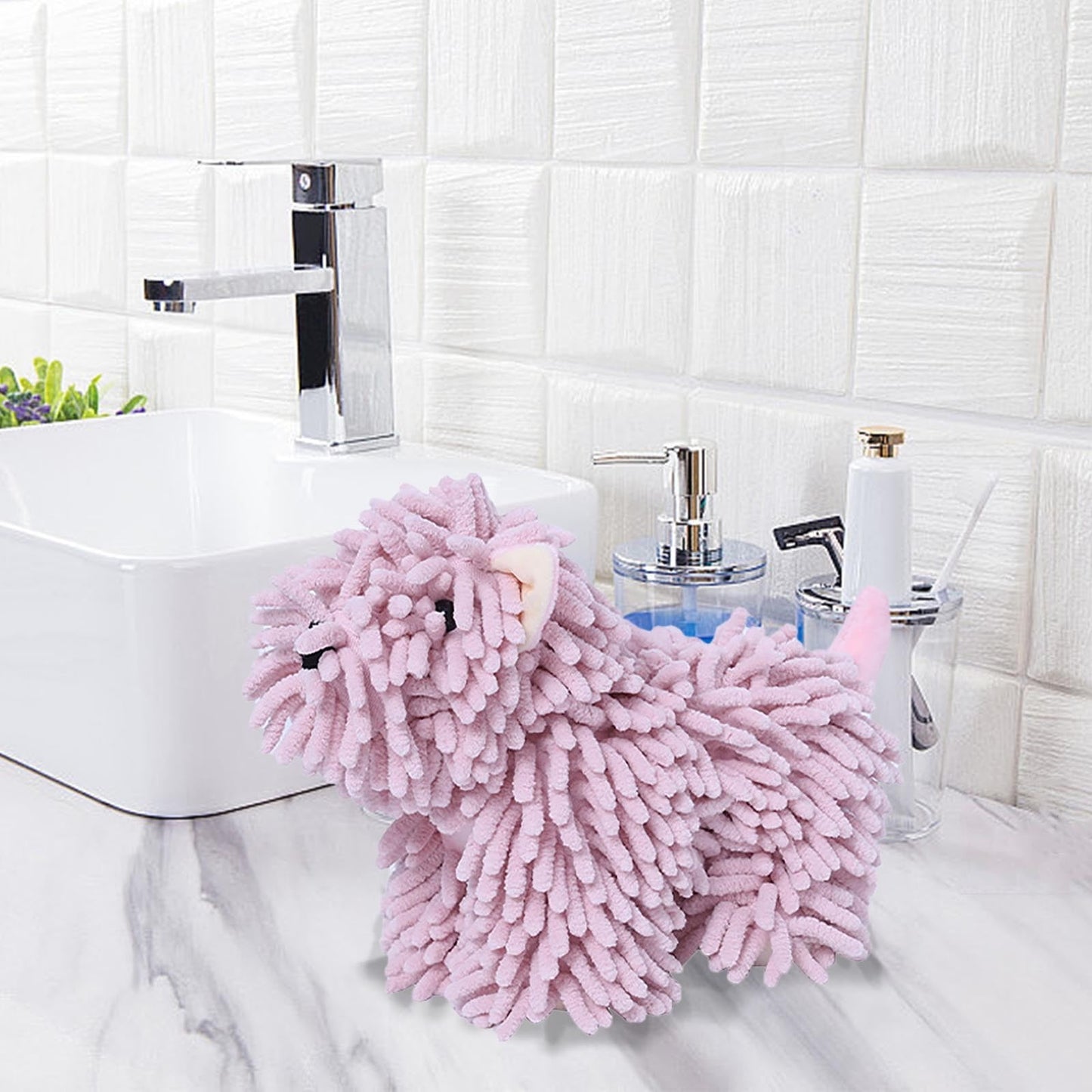 PALIFEUR Hangable Towels Cute Dog Hand Towels, Highly Absorbent Kitchen Towels Soft Thicker Hand Towels for Bathroom Funny Cartoon Gifts for Women Kitchen Bathroom Decor, Blue Pink
