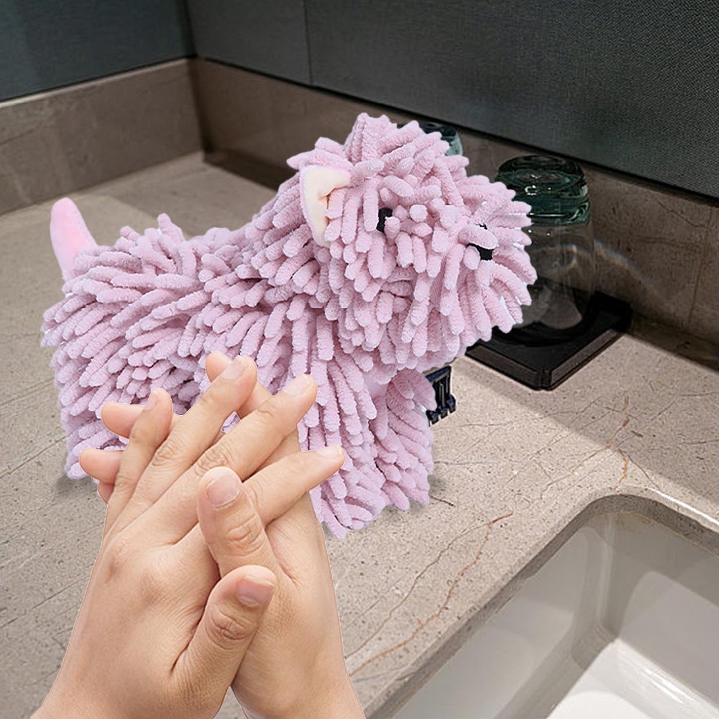 PALIFEUR Hangable Towels Cute Dog Hand Towels, Highly Absorbent Kitchen Towels Soft Thicker Hand Towels for Bathroom Funny Cartoon Gifts for Women Kitchen Bathroom Decor, Blue Pink