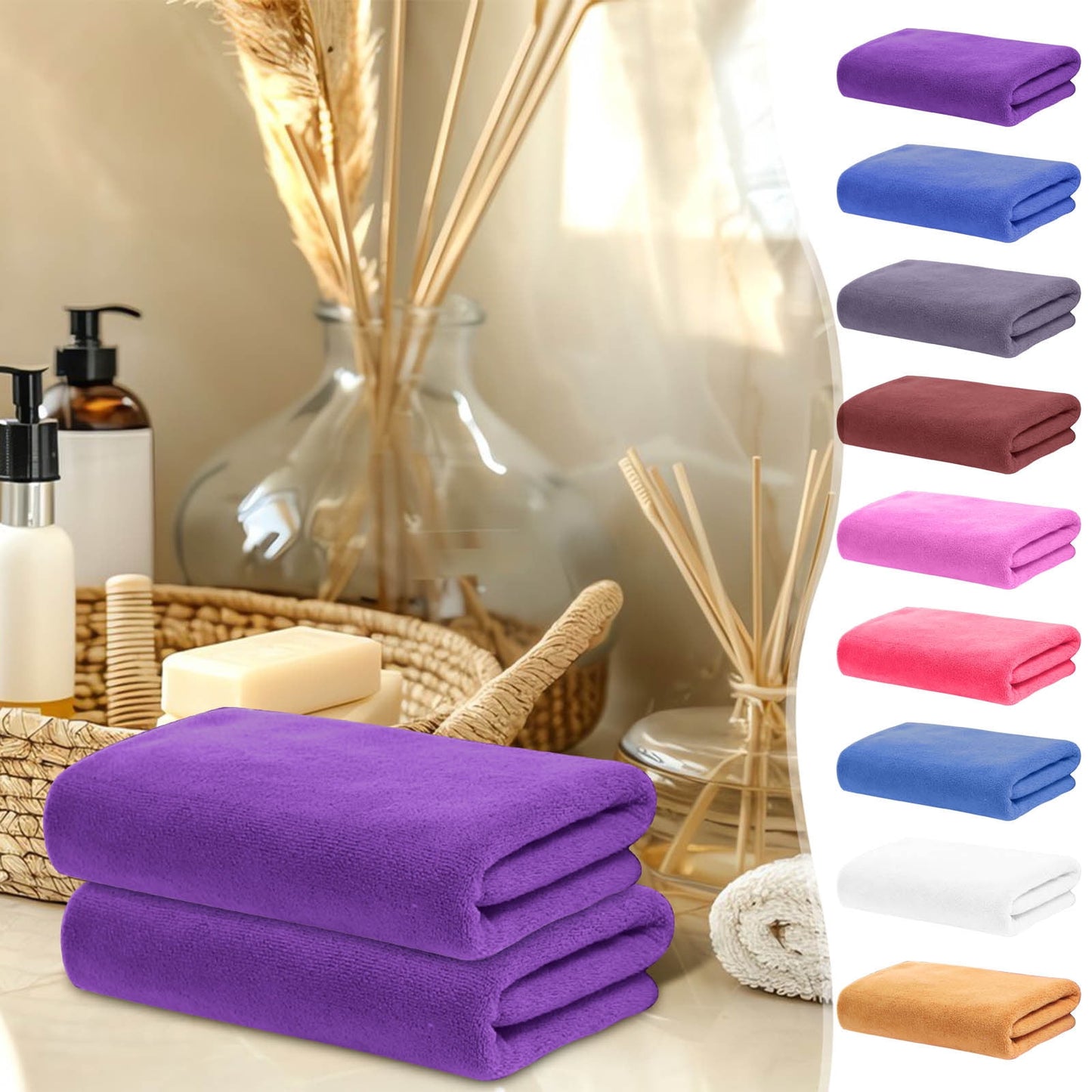 PALIFEUR Microfiber Towel 29.5x13.8", 2 PACK Soft Lightweight Bath Towels Quick-Drying Towels Highly Absorbent Wash Cloths, Towels for Bathroom, Body, Gym, Shower, Hotel(White) A_#Blue【2pcs】