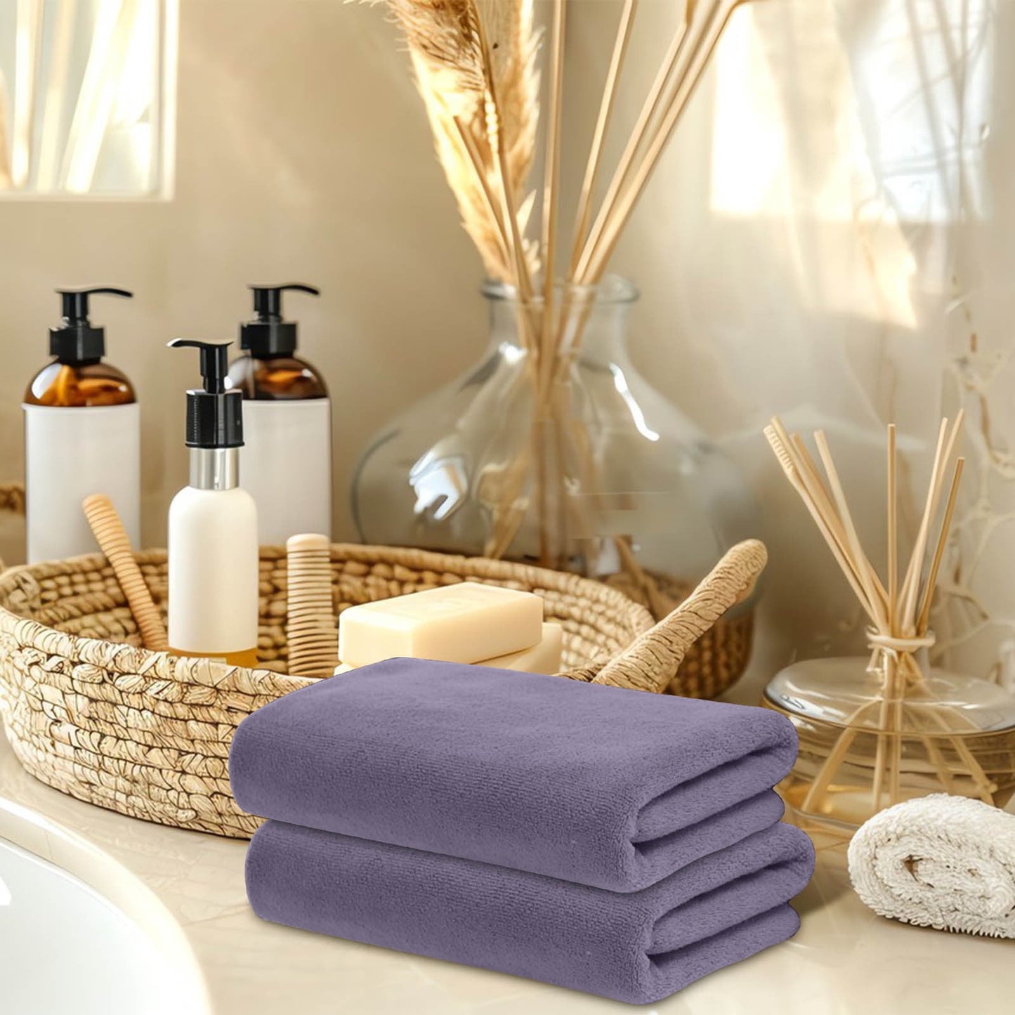 PALIFEUR Microfiber Towel 29.5x13.8", 2 PACK Soft Lightweight Bath Towels Quick-Drying Towels Highly Absorbent Wash Cloths, Towels for Bathroom, Body, Gym, Shower, Hotel(White) A_#Gray【2pcs】