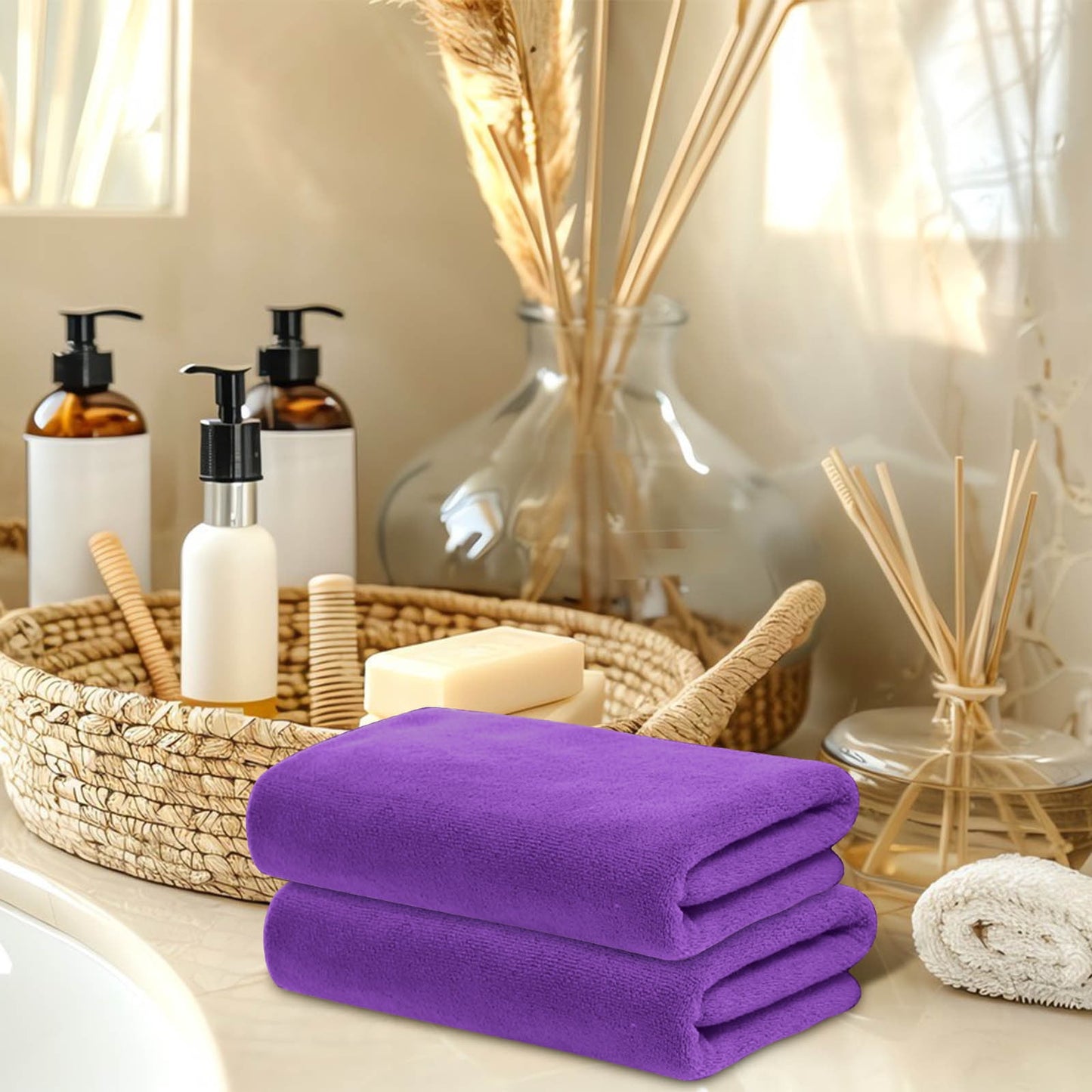 PALIFEUR Microfiber Towel 29.5x13.8", 2 PACK Soft Lightweight Bath Towels Quick-Drying Towels Highly Absorbent Wash Cloths, Towels for Bathroom, Body, Gym, Shower, Hotel(White) A_#Purple【2pcs】