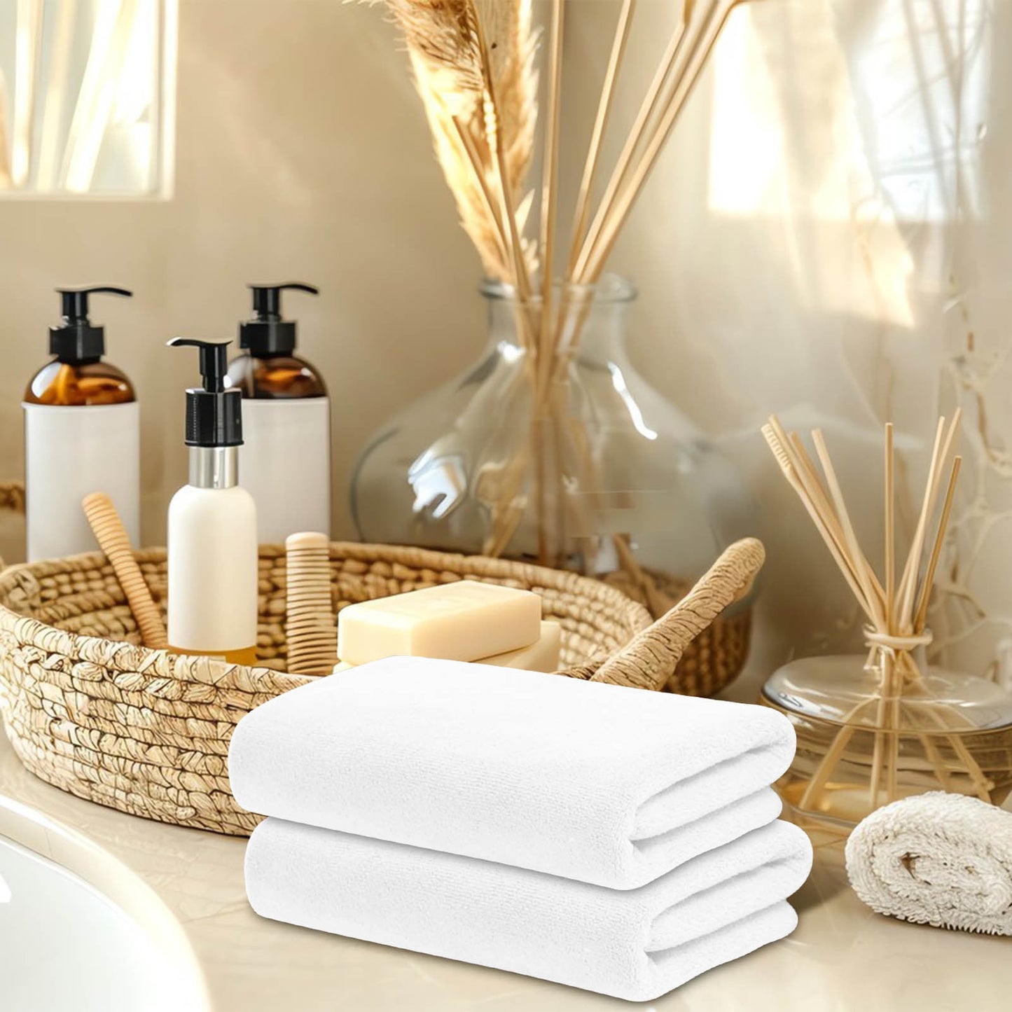 PALIFEUR Microfiber Towel 29.5x13.8", 2 PACK Soft Lightweight Bath Towels Quick-Drying Towels Highly Absorbent Wash Cloths, Towels for Bathroom, Body, Gym, Shower, Hotel(White) A_#White【2pcs】