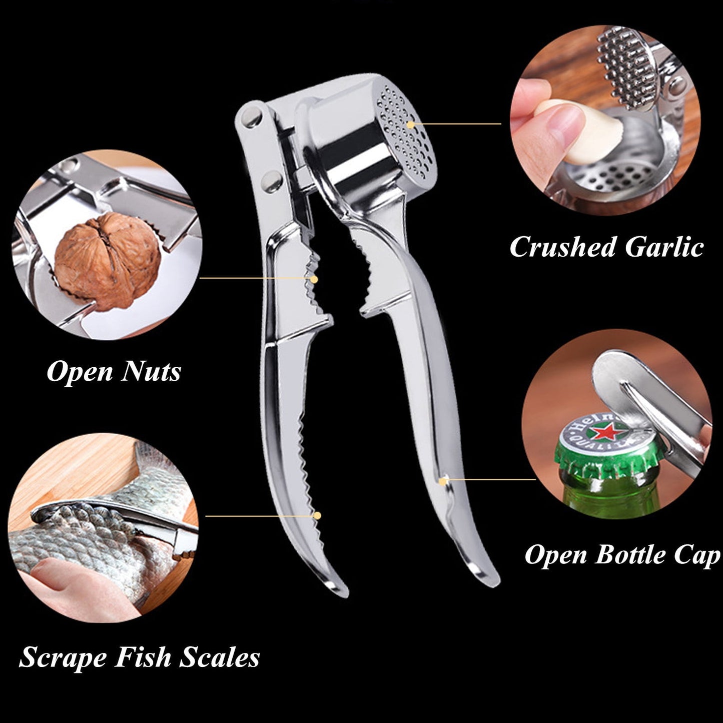 Stainless Steel Garlic Press Rocker, Garlic Mincer With Studs, Heavy Duty Garlic Chopper, Effective Garlic Peeler, Easy to Clean Kitchen Gadget for Minced Garlic, Dishwasher Safe 【Best Seller】C