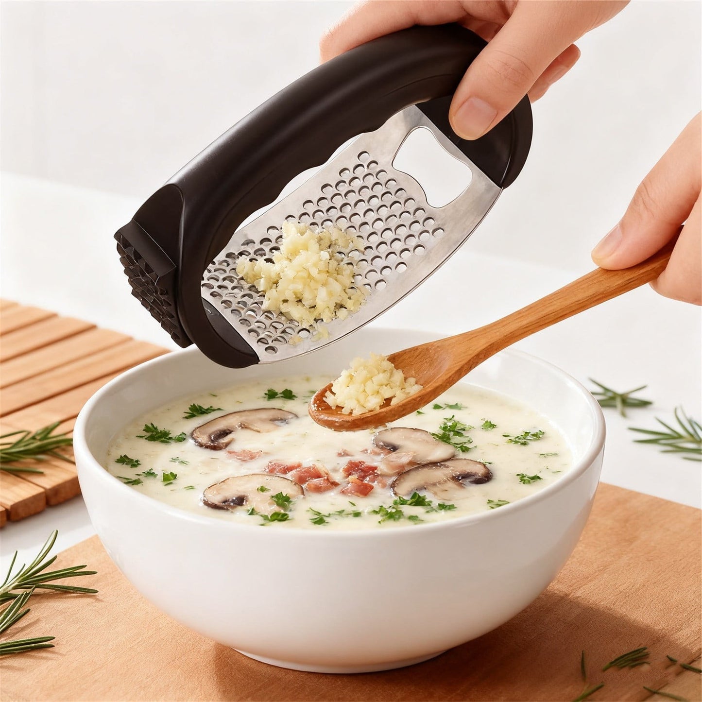 Stainless Steel Garlic Press Rocker, Garlic Mincer With Studs, Heavy Duty Garlic Chopper, Effective Garlic Peeler, Easy to Clean Kitchen Gadget for Minced Garlic, Dishwasher Safe 【Best Seller】D