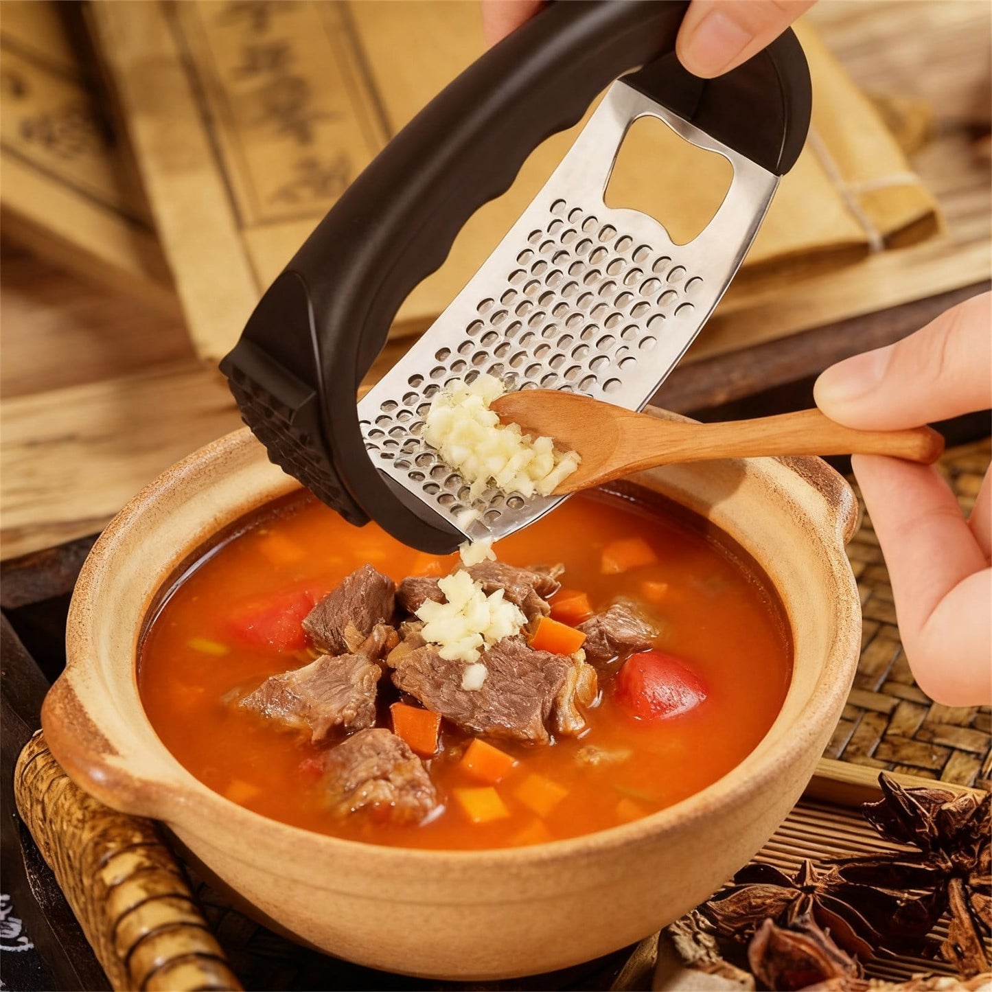 Stainless Steel Garlic Press Rocker, Garlic Mincer With Studs, Heavy Duty Garlic Chopper, Effective Garlic Peeler, Easy to Clean Kitchen Gadget for Minced Garlic, Dishwasher Safe 【Best Seller】D