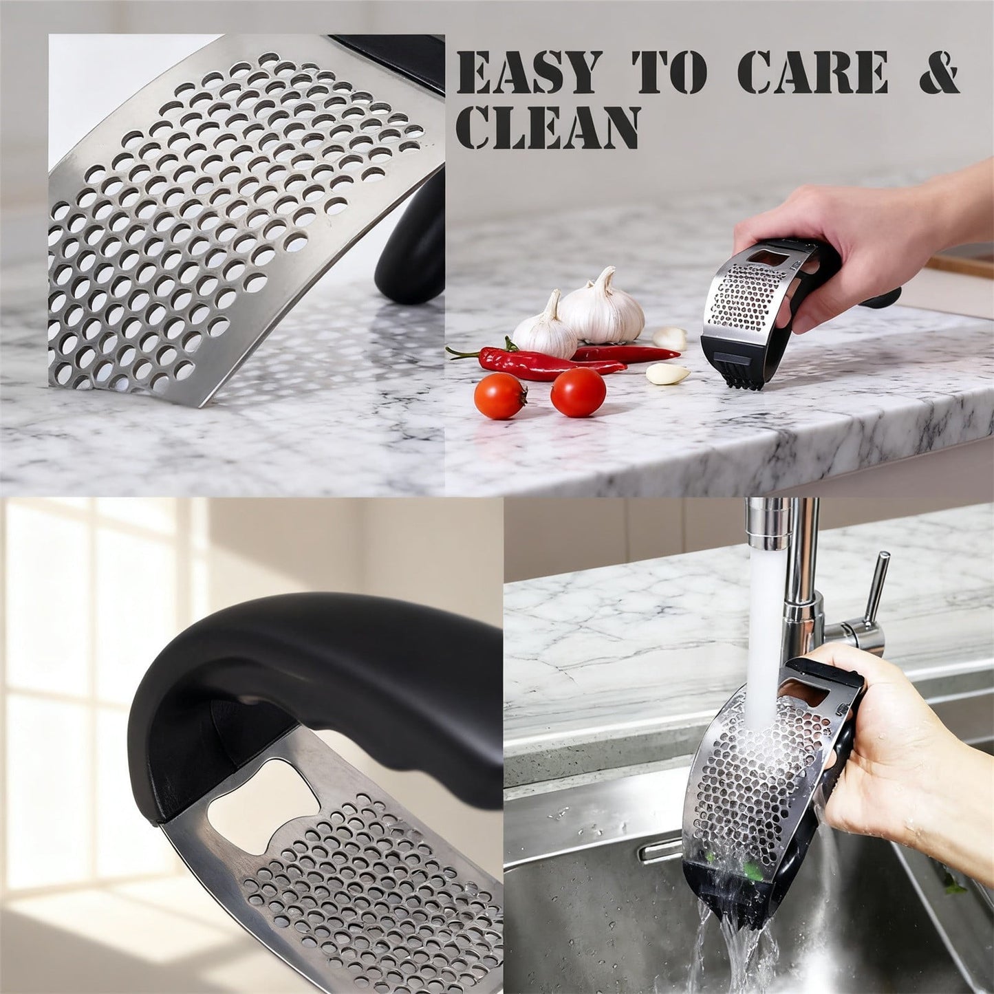 Stainless Steel Garlic Press Rocker, Garlic Mincer With Studs, Heavy Duty Garlic Chopper, Effective Garlic Peeler, Easy to Clean Kitchen Gadget for Minced Garlic, Dishwasher Safe 【Best Seller】D