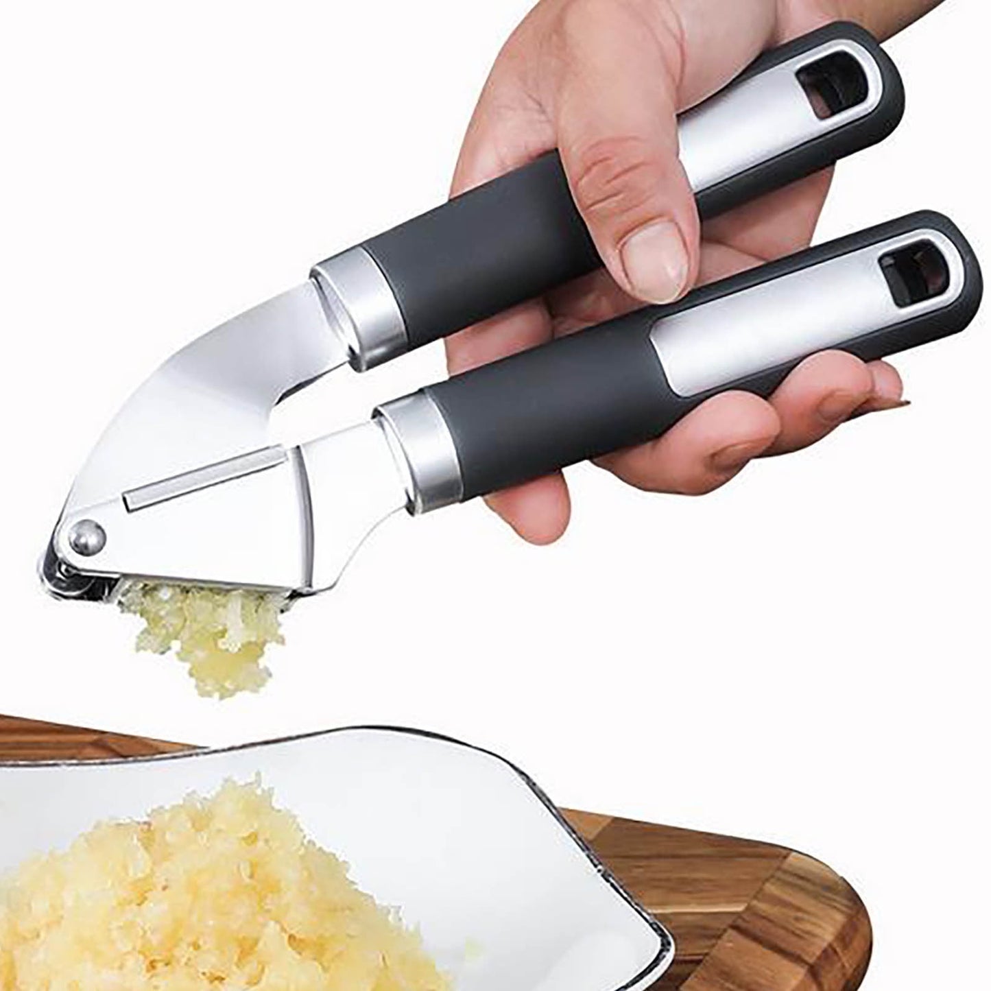 Stainless Steel Garlic Press Rocker, Garlic Mincer With Studs, Heavy Duty Garlic Chopper, Effective Garlic Peeler, Easy to Clean Kitchen Gadget for Minced Garlic, Dishwasher Safe 【Best Seller】E