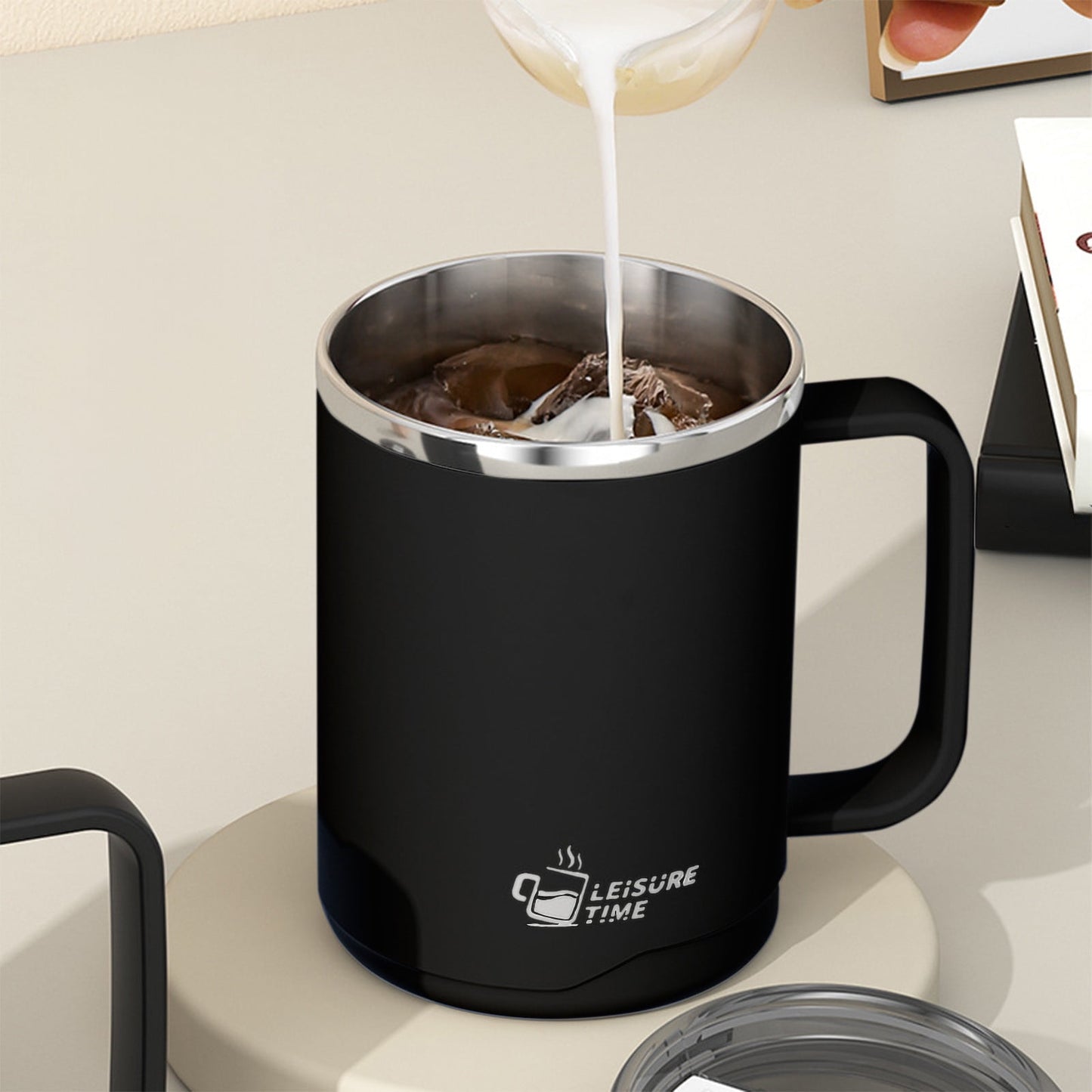 Insulated Coffee Mug with Handle & Lid - 17oz Stainless Steel Travel Tumbler, Double Wall Vacuum (Black) by PALIFEUR 01_【Limited Edition】 2026 New Model Smart Coffee Mug