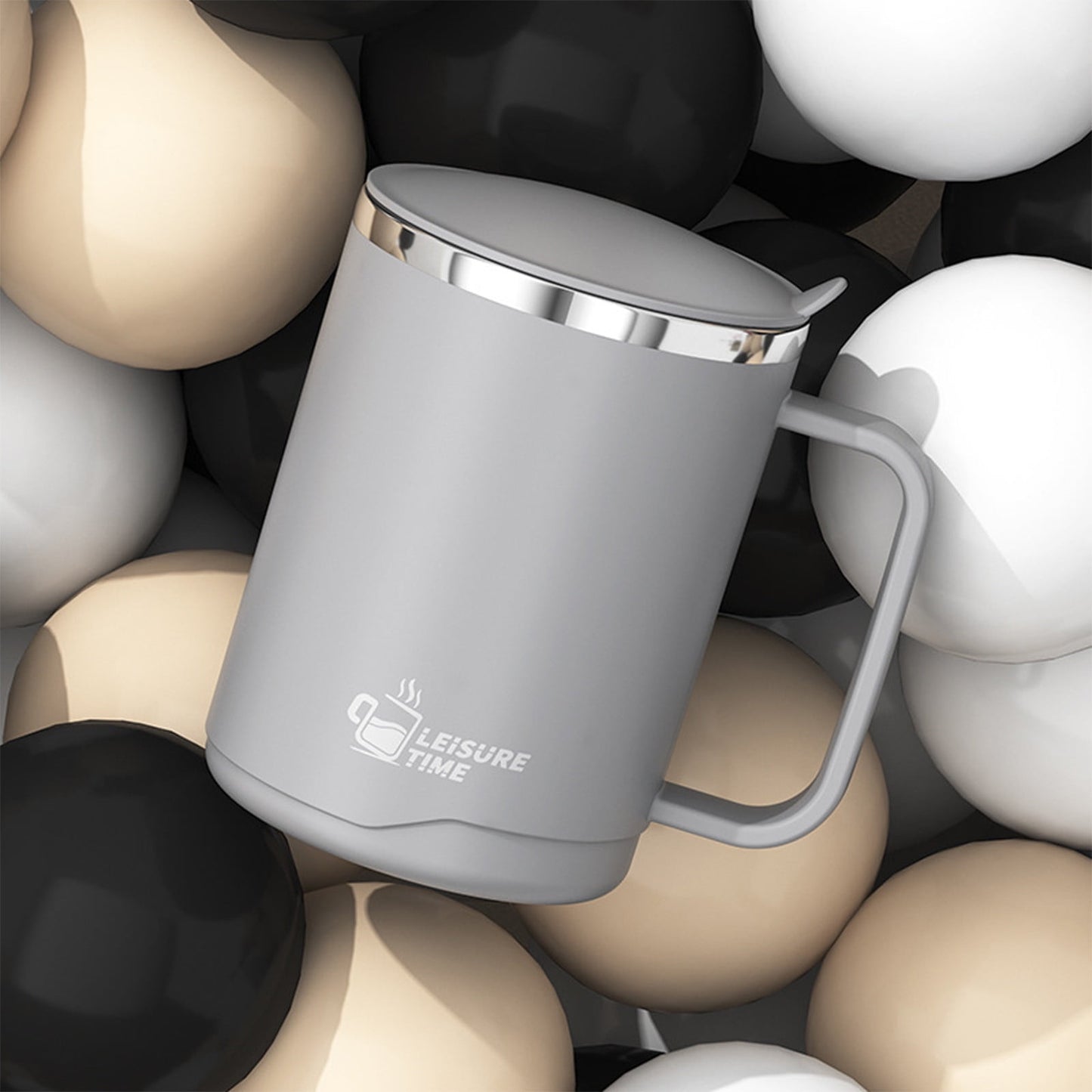 Insulated Coffee Mug with Handle & Lid - 17oz Stainless Steel Travel Tumbler, Double Wall Vacuum (Black) by PALIFEUR 02_【Limited Time Offer】 Upgraded Double-Wall Insulated Coffee Mug