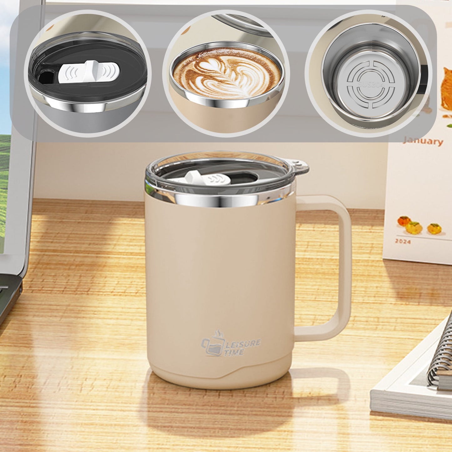 Insulated Coffee Mug with Handle & Lid - 17oz Stainless Steel Travel Tumbler, Double Wall Vacuum (Black) by PALIFEUR 03_【Clearance Sale】 2025 Best-Selling Stainless Steel Coffee Mug