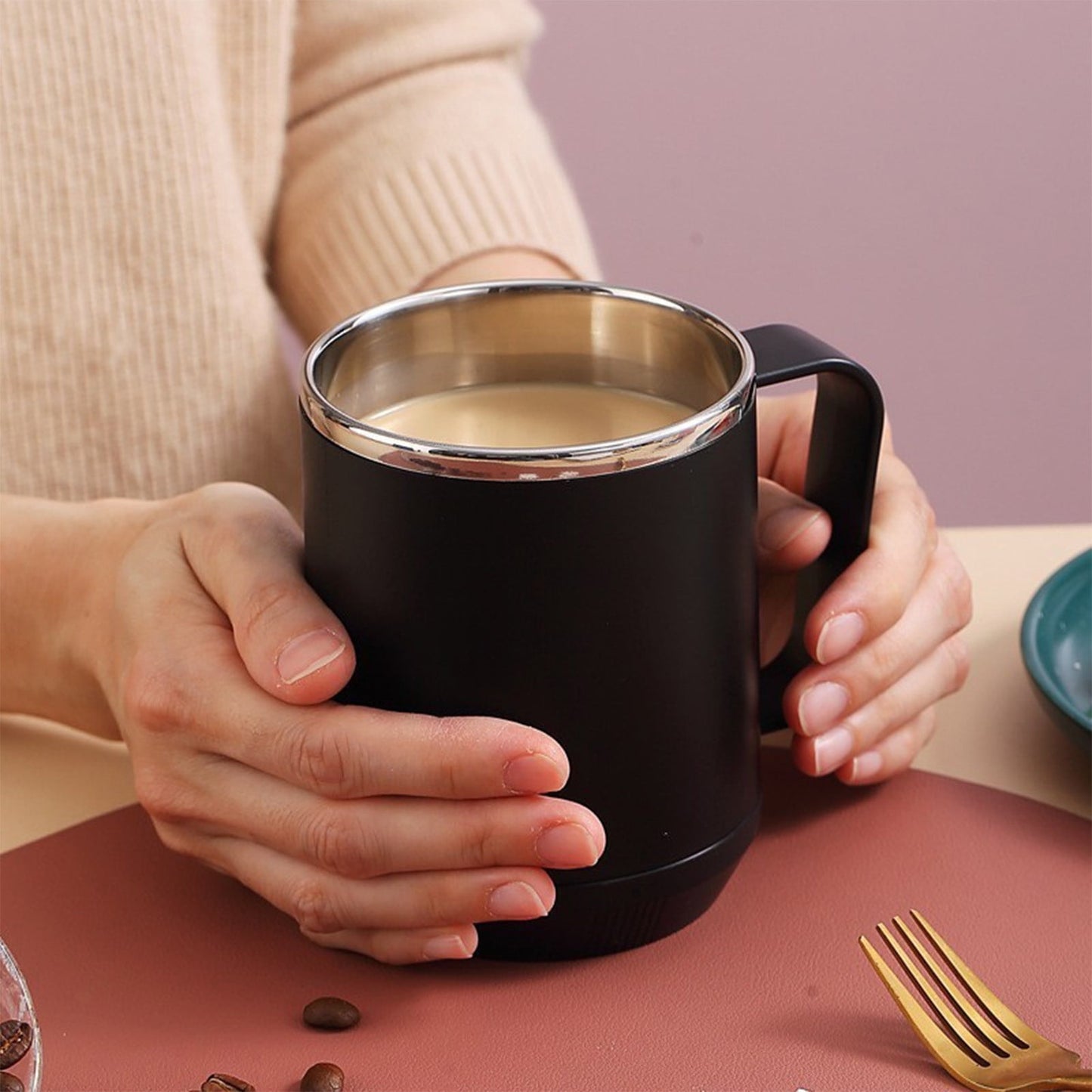 Insulated Coffee Mug with Handle & Lid - 17oz Stainless Steel Travel Tumbler, Double Wall Vacuum (Black) by PALIFEUR 10_【XL Capacity】 17oz Large Capacity Coffee Mug