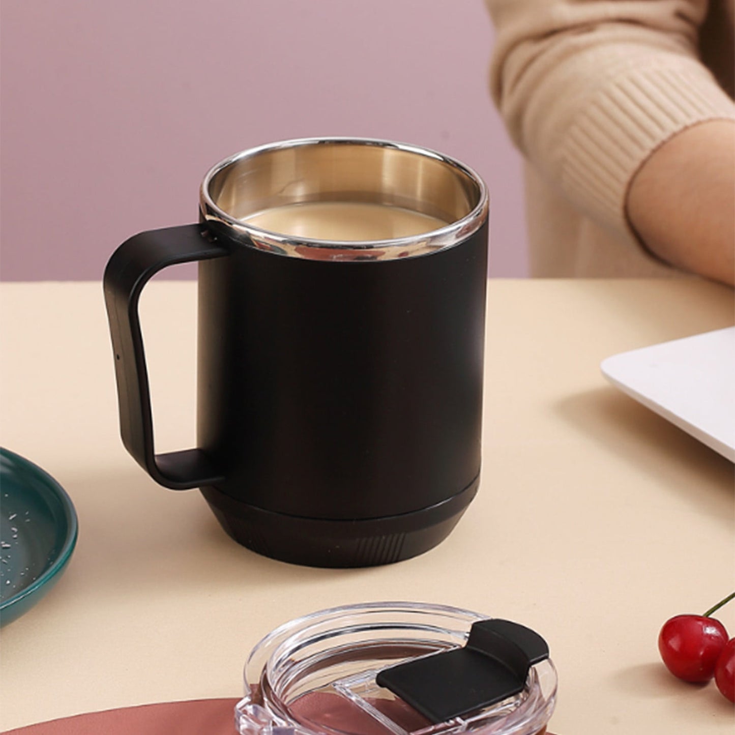 Insulated Coffee Mug with Handle & Lid - 17oz Stainless Steel Travel Tumbler, Double Wall Vacuum (Black) by PALIFEUR 10_【XL Capacity】 17oz Large Capacity Coffee Mug