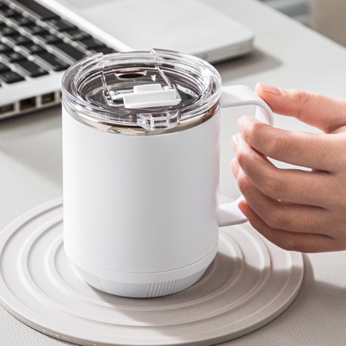 Insulated Coffee Mug with Handle & Lid - 17oz Stainless Steel Travel Tumbler, Double Wall Vacuum (Black) by PALIFEUR 11_【Office Essential】 Desktop Smart Temperature Control Coffee Mug