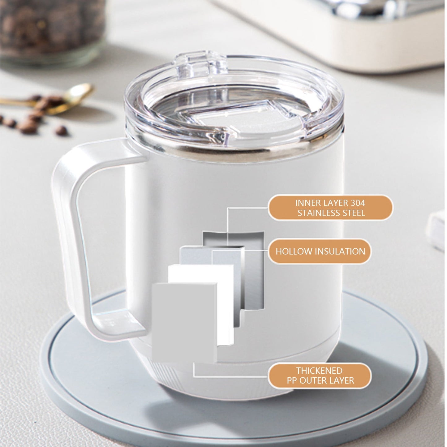 Insulated Coffee Mug with Handle & Lid - 17oz Stainless Steel Travel Tumbler, Double Wall Vacuum (Black) by PALIFEUR 11_【Office Essential】 Desktop Smart Temperature Control Coffee Mug