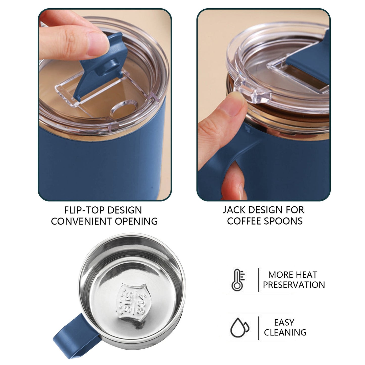 Insulated Coffee Mug with Handle & Lid - 17oz Stainless Steel Travel Tumbler, Double Wall Vacuum (Black) by PALIFEUR 12_【Travel Must-Have】 Car Cup Holder Leak-Proof Coffee Tumbler