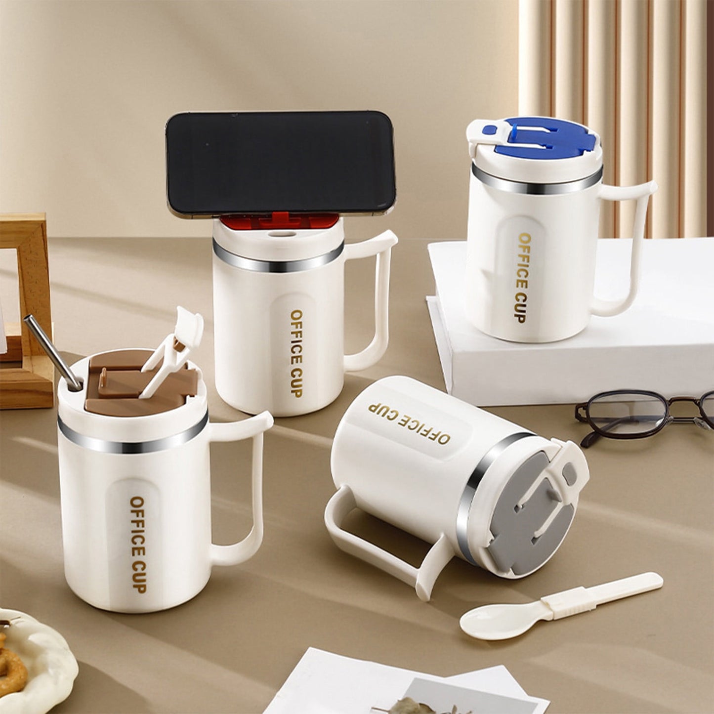 Insulated Coffee Mug with Handle & Lid - 17oz Stainless Steel Travel Tumbler, Double Wall Vacuum (Black) by PALIFEUR 15_【Student Favorite】 Creative College Style Coffee Mug